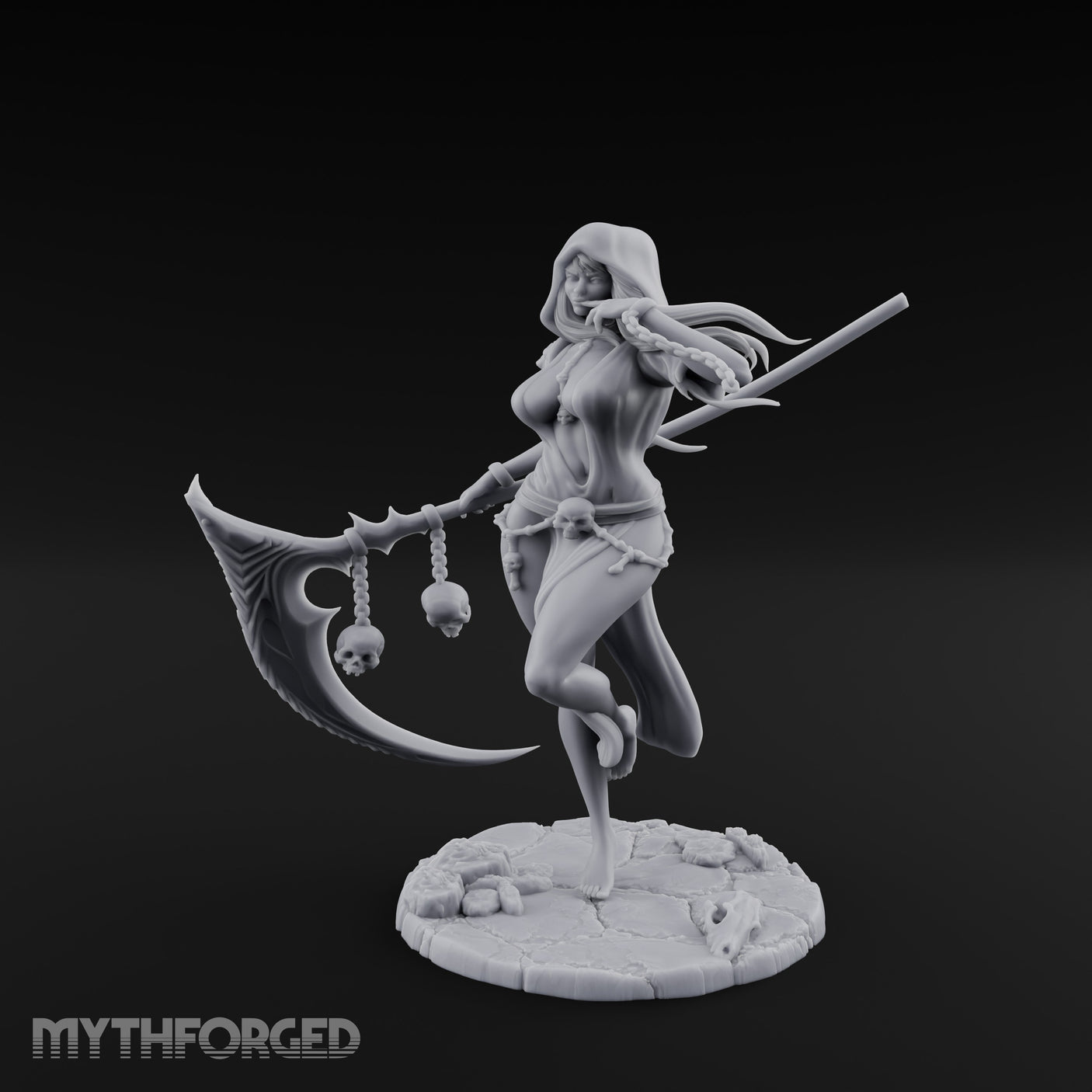 Scythe Trailing Knee Raised Human Reaper Miniature for Dungeons and Dragons, Pathfinder or other TTRPGs