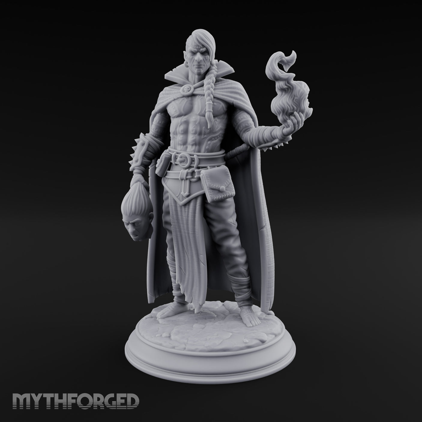 Severed Head Clutching Flame Conjuring Human Warlock — 32mm