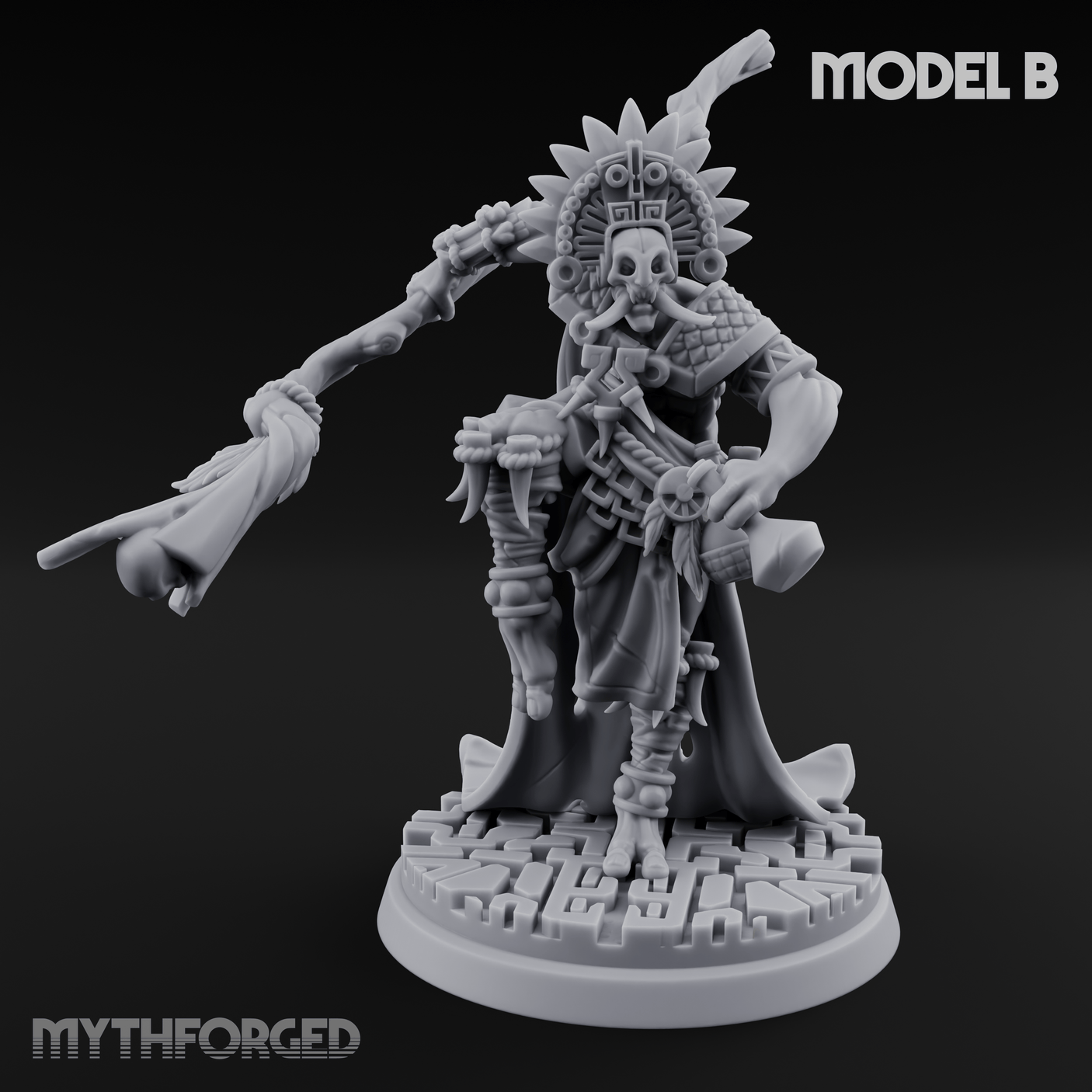 Aztec Inspired Feathered Incantation Hobgoblin Shaman B Miniature for Dungeons and Dragons, Pathfinder or other TTRPGs