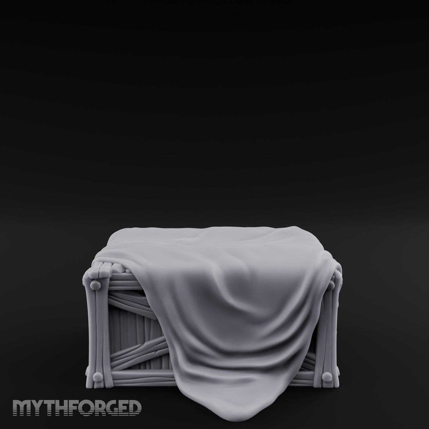 Sheet-Draped Wicker-Framed Covered Storage Crate Miniature for Dungeons and Dragons, Pathfinder or other TTRPGs