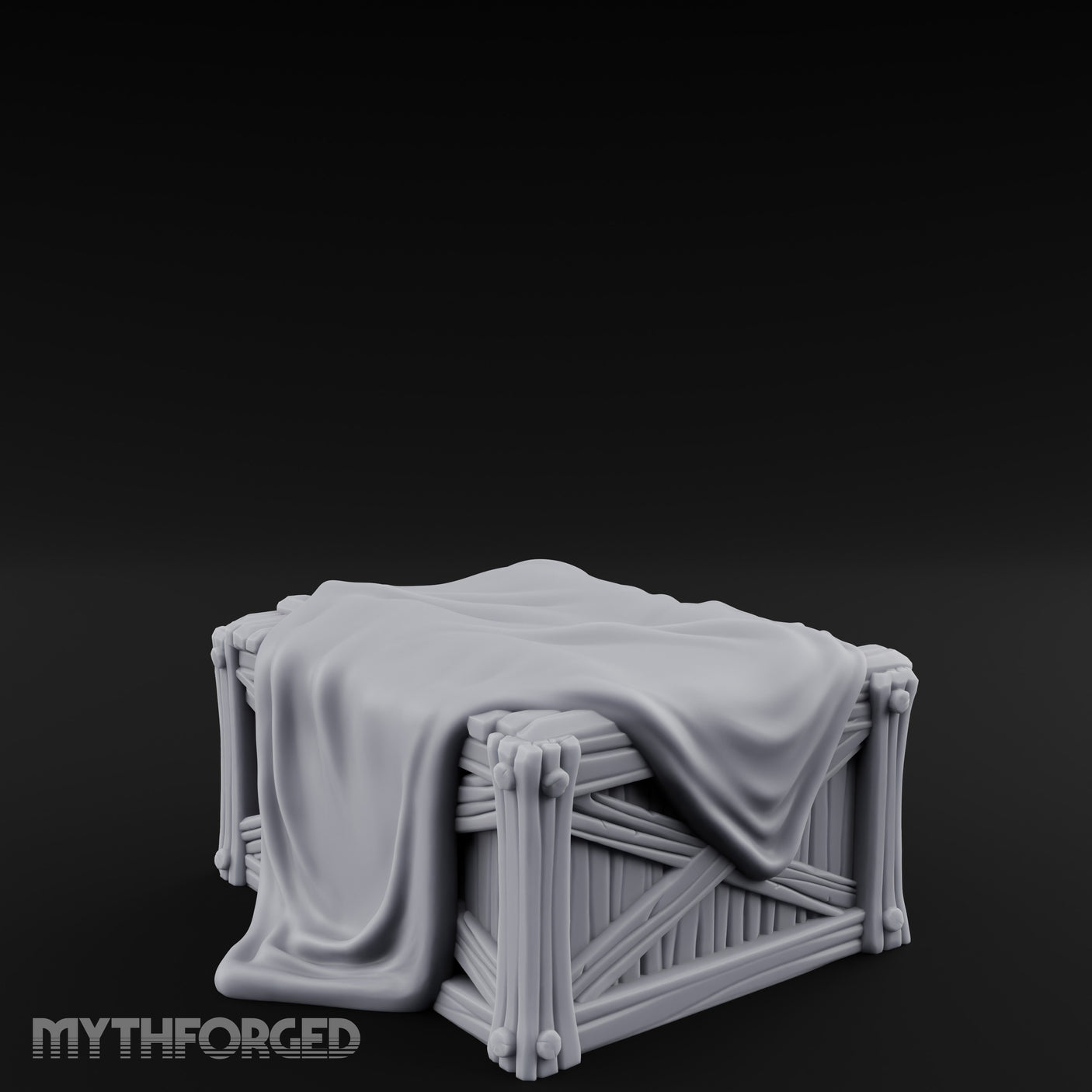 Sheet-Draped Wicker-Framed Covered Storage Crate Miniature for Dungeons and Dragons, Pathfinder or other TTRPGs