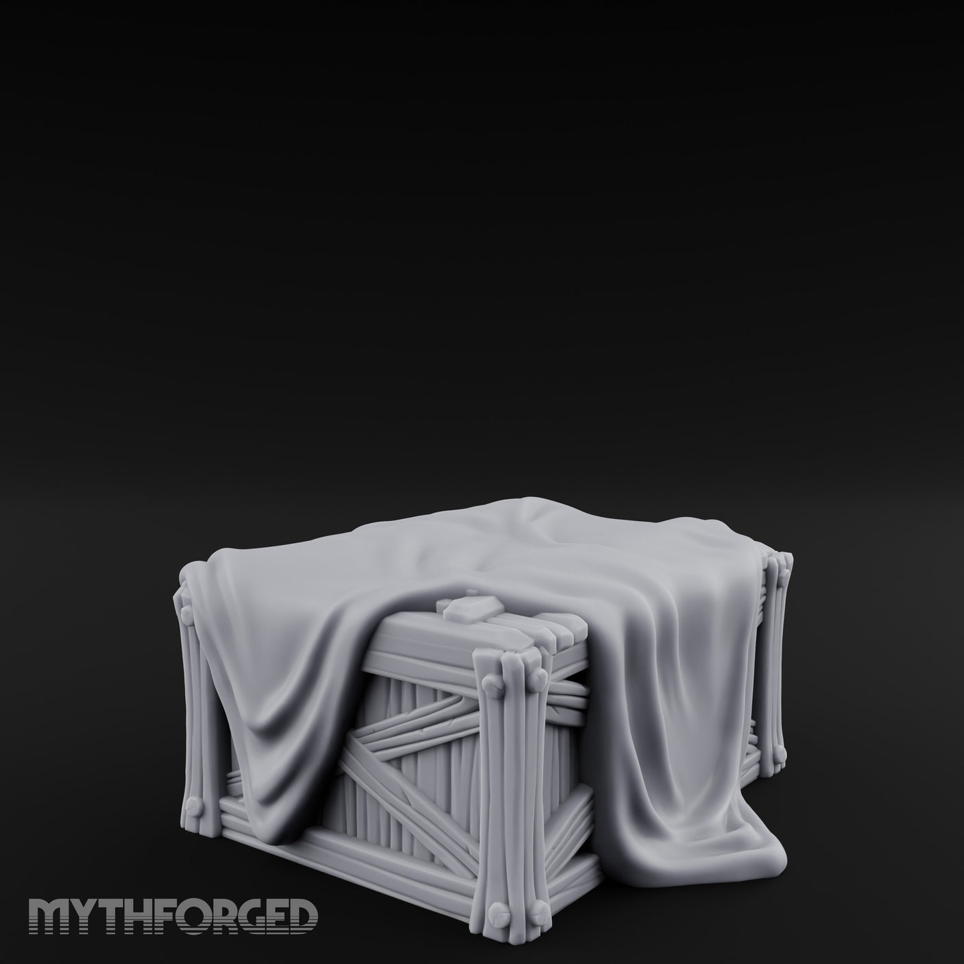 Sheet-Draped Wicker-Framed Covered Storage Crate Miniature for Dungeons and Dragons, Pathfinder or other TTRPGs