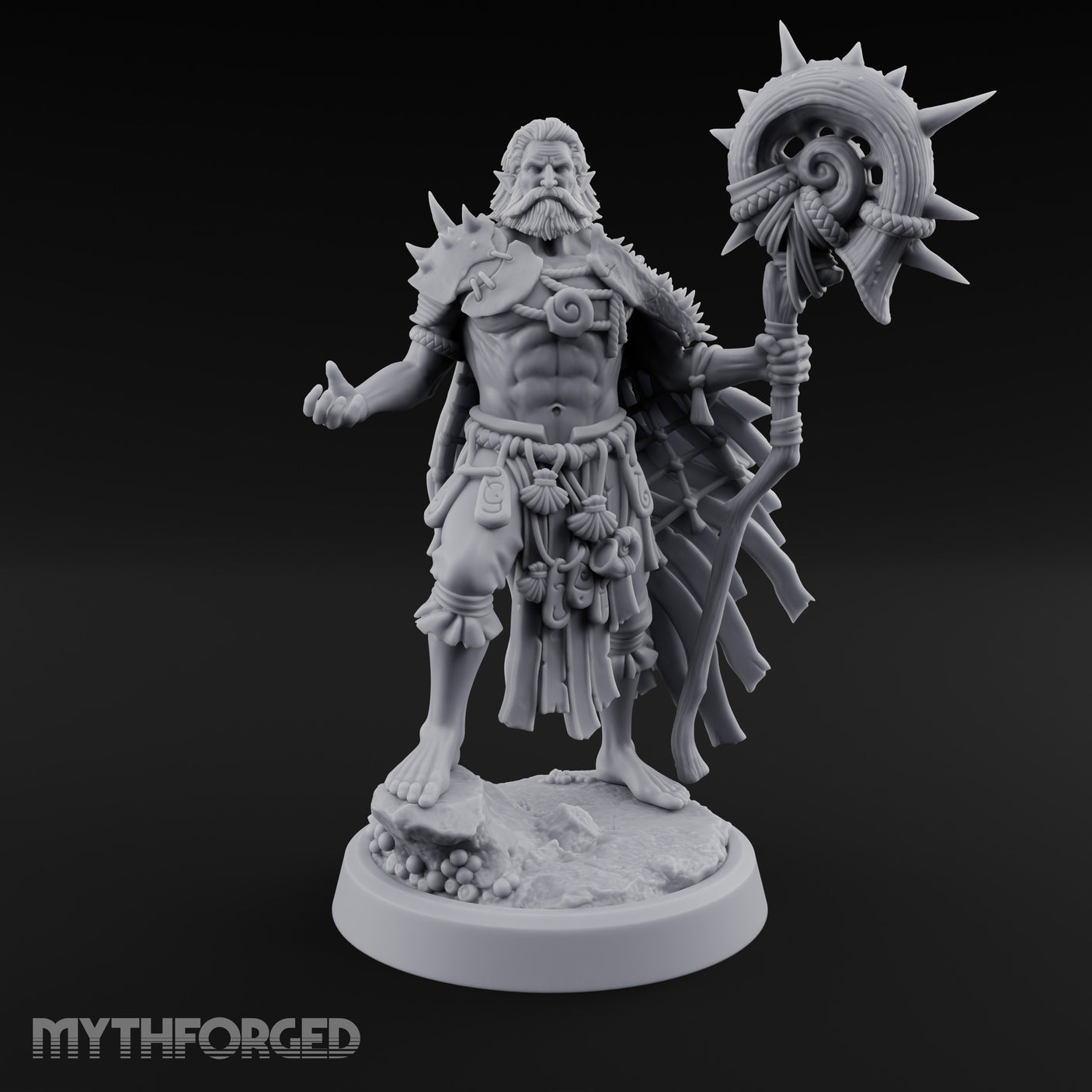 Shell Mace Clutching Weer Shaman Miniature for Dungeons and Dragons, Pathfinder or other TTRPGs
