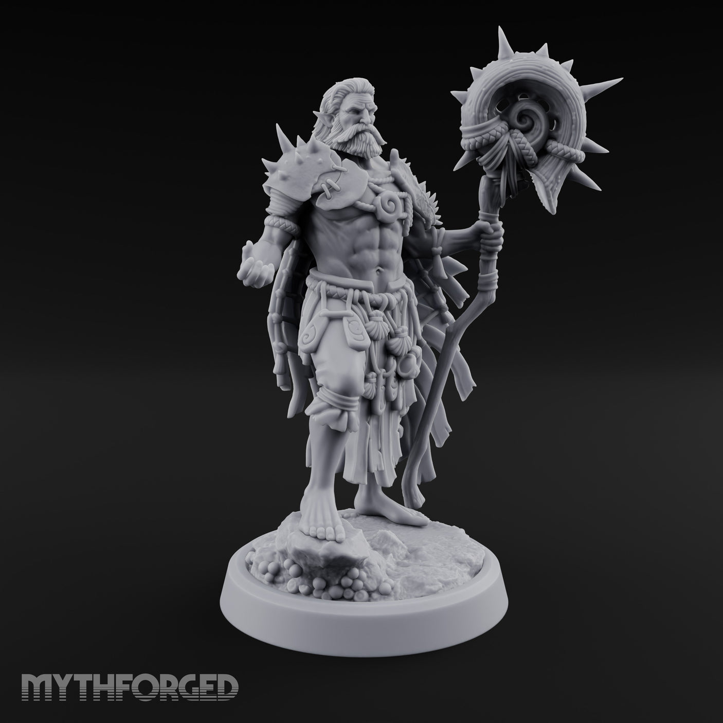 Shell Mace Clutching Weer Shaman Miniature for Dungeons and Dragons, Pathfinder or other TTRPGs