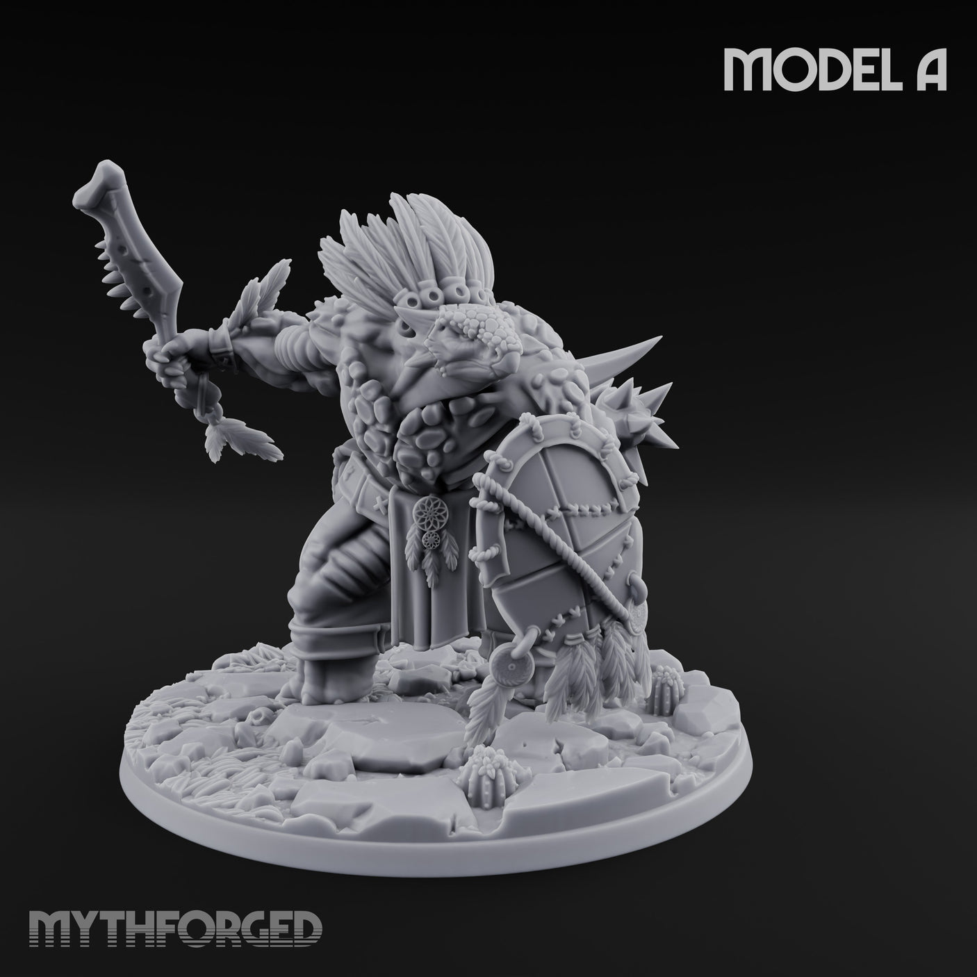 Shield And Flail Wielding Lizardfolk Warrior A Miniature for Dungeons and Dragons, Pathfinder or other TTRPGs