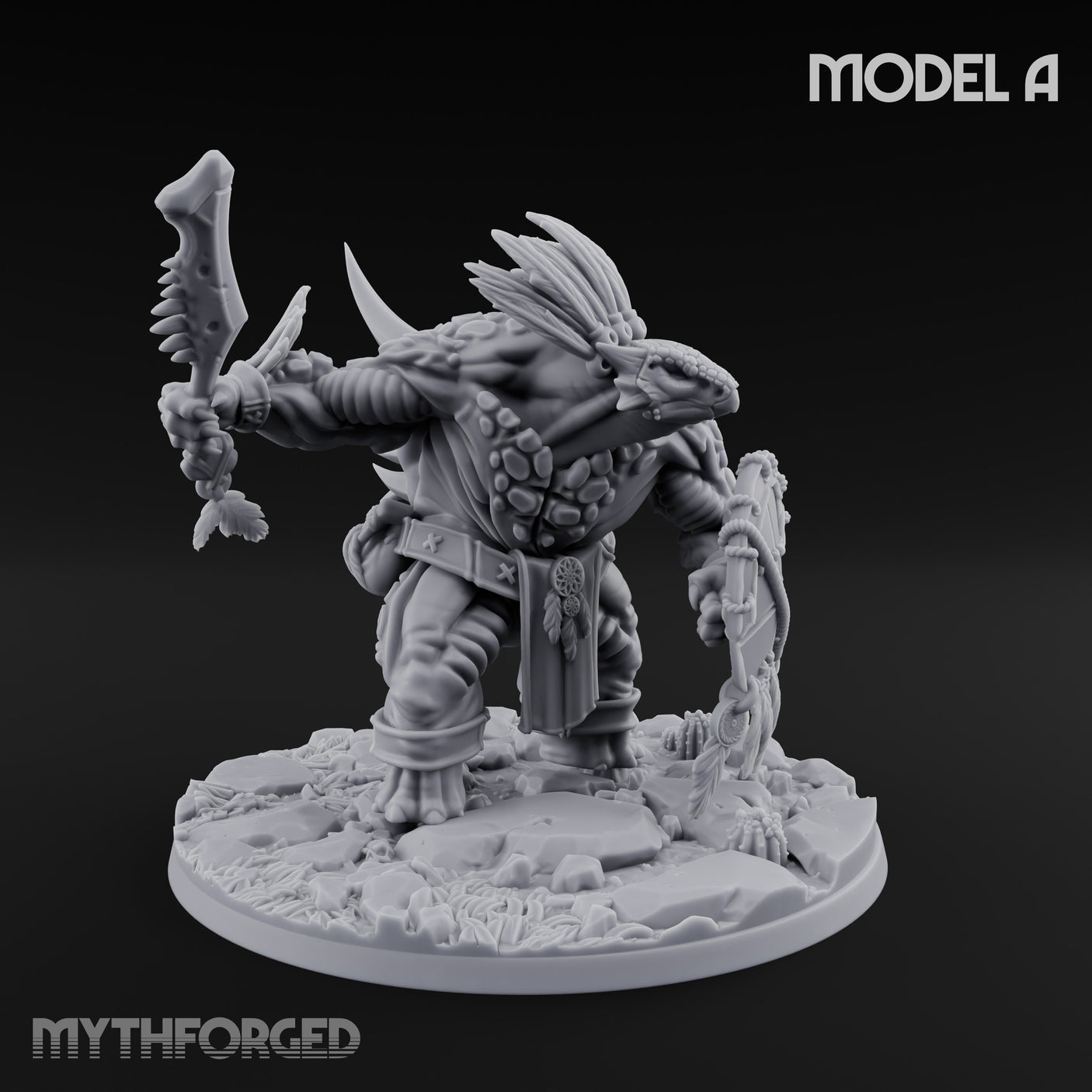 Shield And Flail Wielding Lizardfolk Warrior A Miniature for Dungeons and Dragons, Pathfinder or other TTRPGs