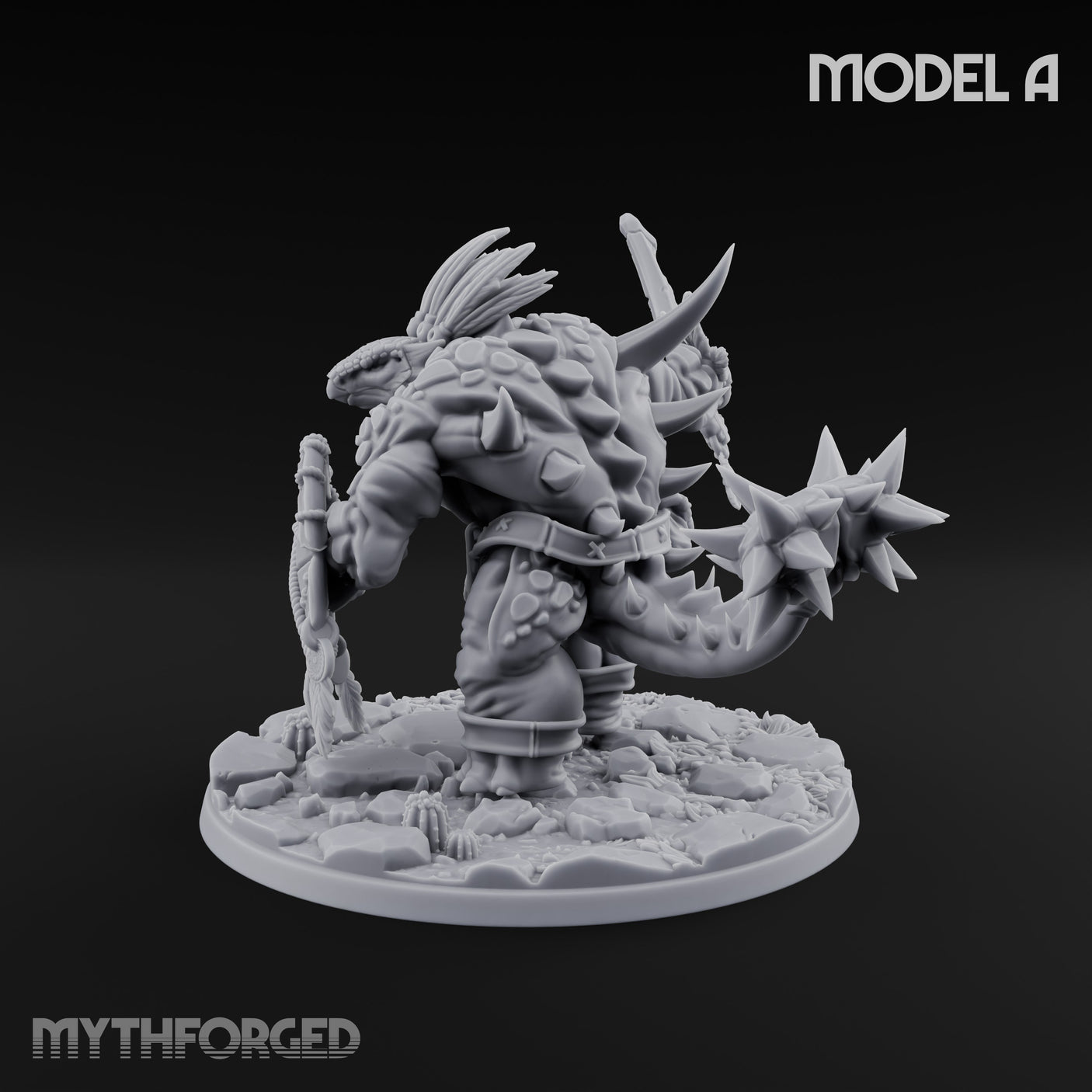 Shield And Flail Wielding Lizardfolk Warrior A Miniature for Dungeons and Dragons, Pathfinder or other TTRPGs