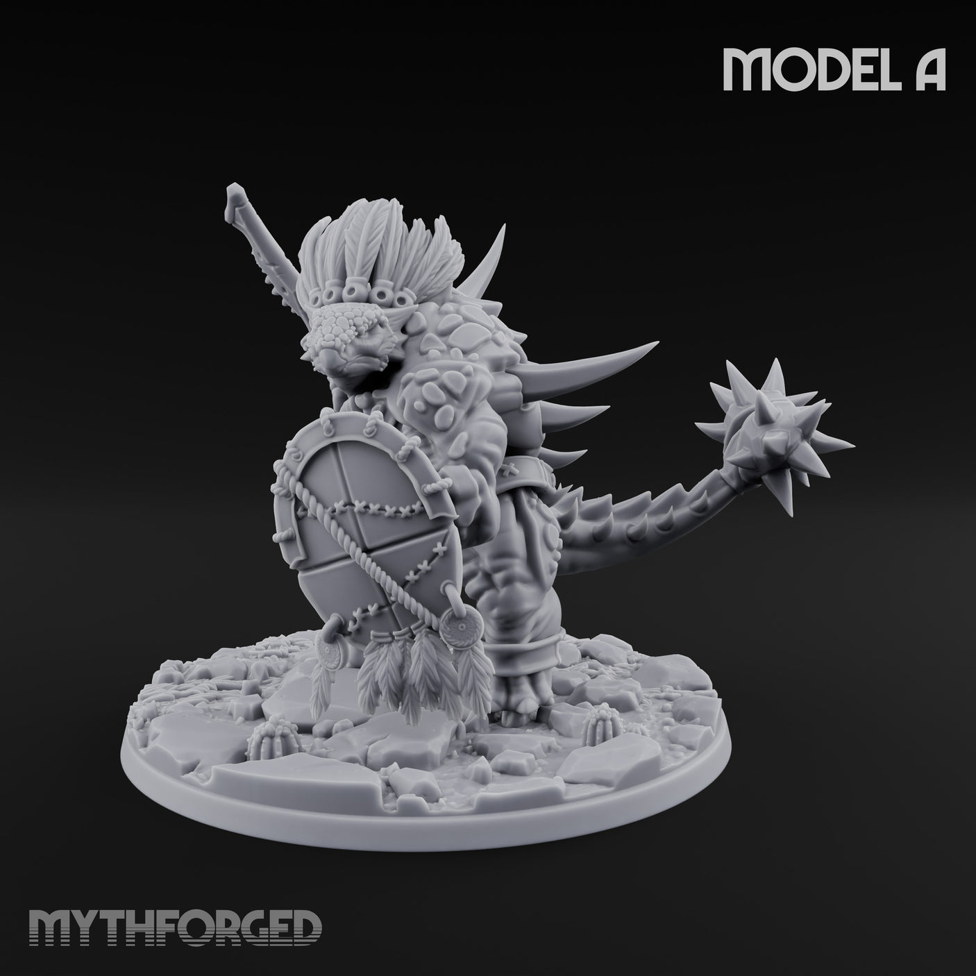 Shield And Flail Wielding Lizardfolk Warrior A Miniature for Dungeons and Dragons, Pathfinder or other TTRPGs