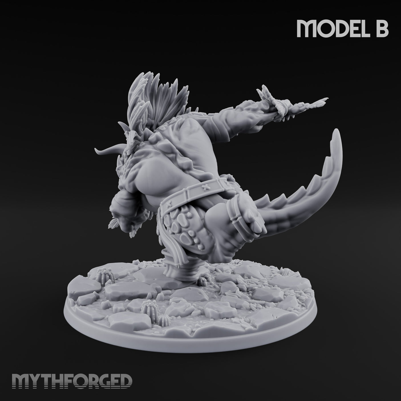 Shield And Flail Wielding Lizardfolk Warrior B Miniature for Dungeons and Dragons, Pathfinder or other TTRPGs