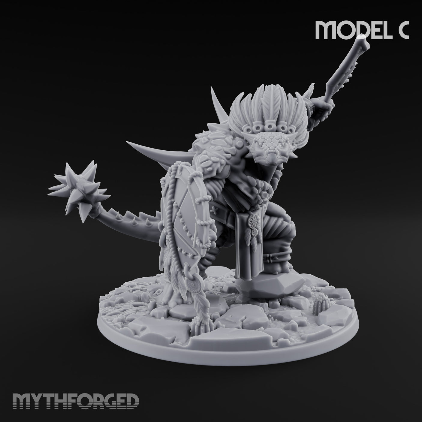 Shield And Flail Wielding Lizardfolk Warrior C Miniature for Dungeons and Dragons, Pathfinder or other TTRPGs