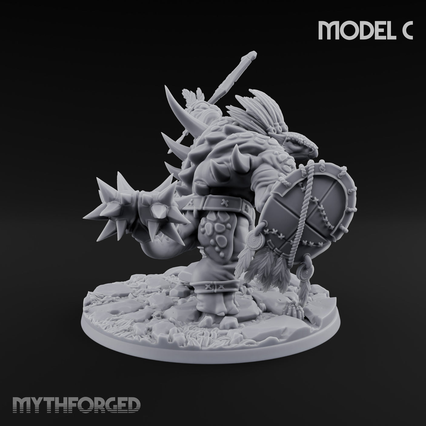 Shield And Flail Wielding Lizardfolk Warrior C Miniature for Dungeons and Dragons, Pathfinder or other TTRPGs