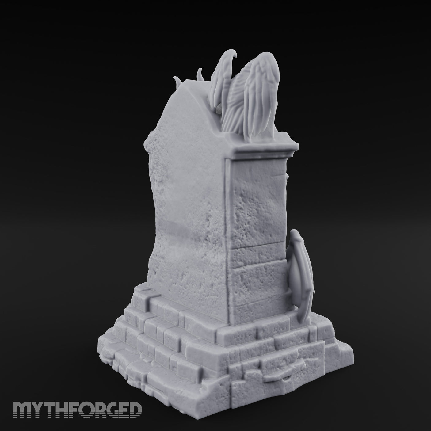 Shield-Bearing Demon-Flanked Grim Reaper Tombstone Miniature for Dungeons and Dragons, Pathfinder or other TTRPGs