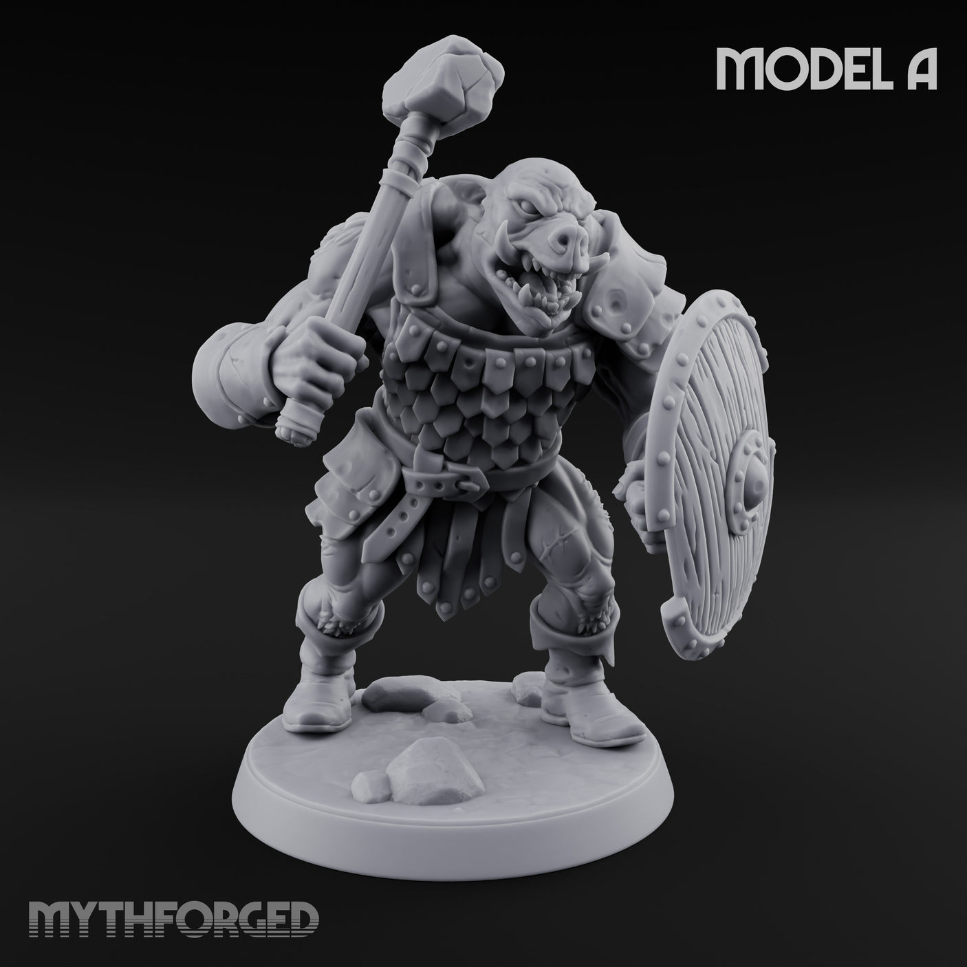Shield Bearing Warband Pig Orc Warrior A — Without