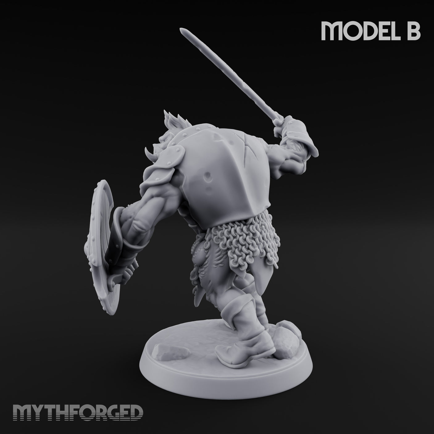 Shield Bearing Warband Pig Orc Warrior B Miniature for Dungeons and Dragons, Pathfinder or other TTRPGs