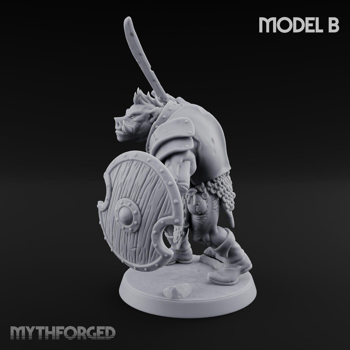 Shield Bearing Warband Pig Orc Warrior B Miniature for Dungeons and Dragons, Pathfinder or other TTRPGs