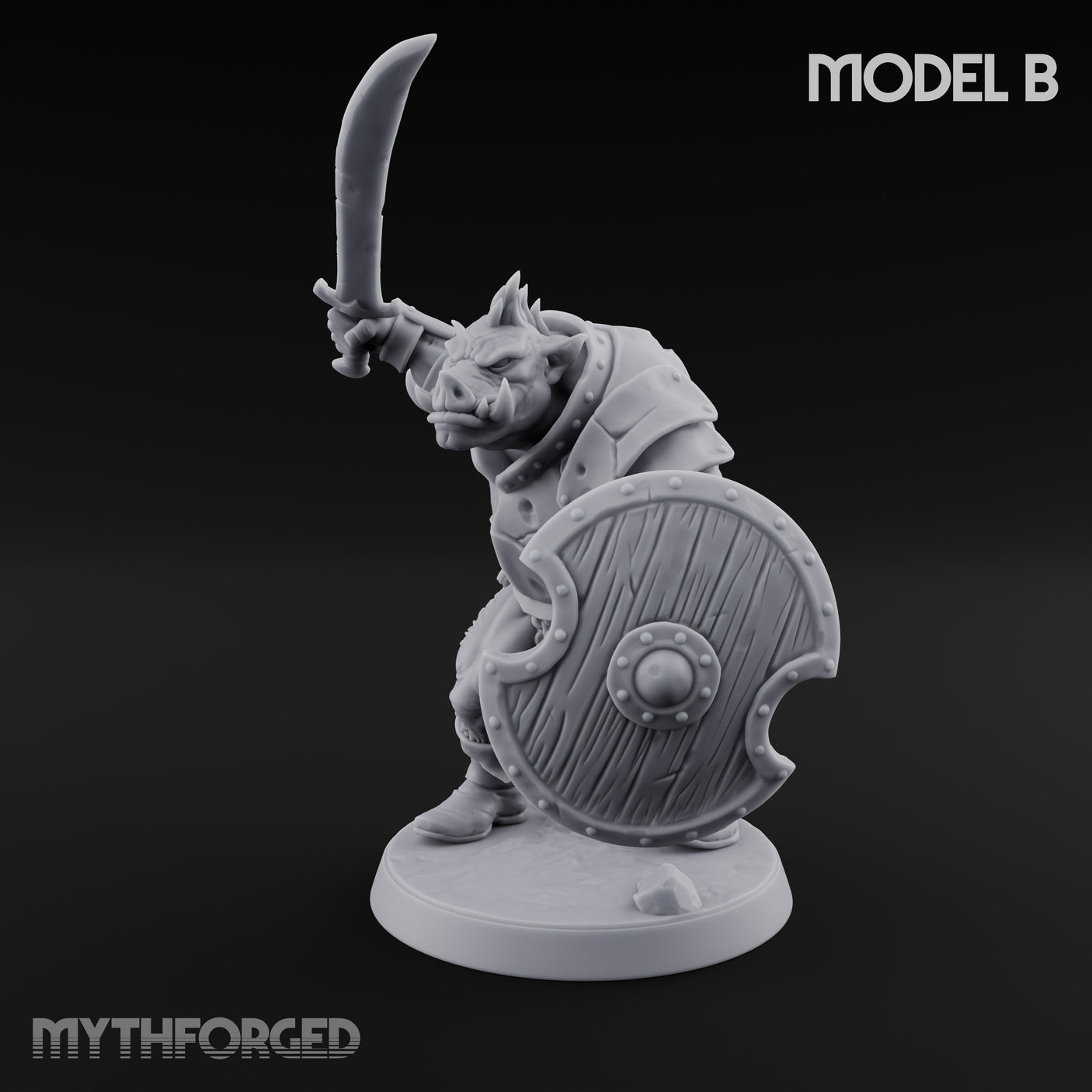 Shield Bearing Warband Pig Orc Warrior B Miniature for Dungeons and Dragons, Pathfinder or other TTRPGs