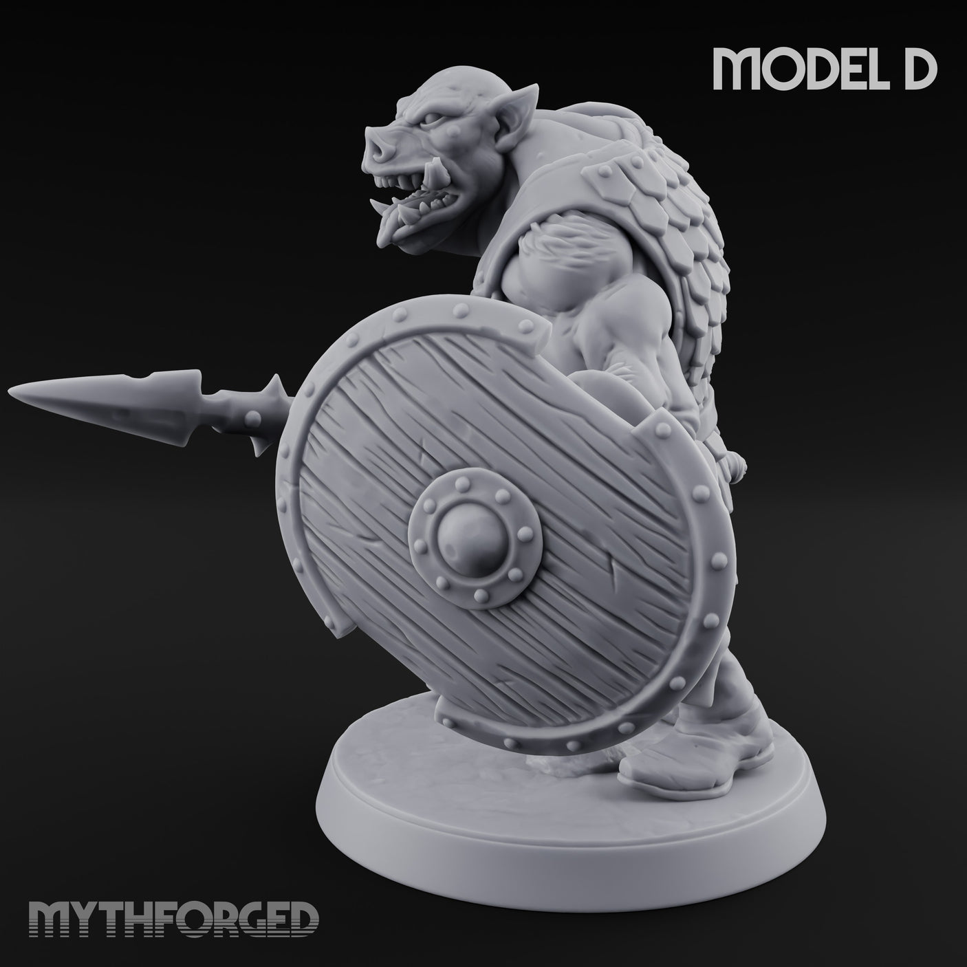 Shield Bearing Warband Pig Orc Warrior D Miniature for Dungeons and Dragons, Pathfinder or other TTRPGs
