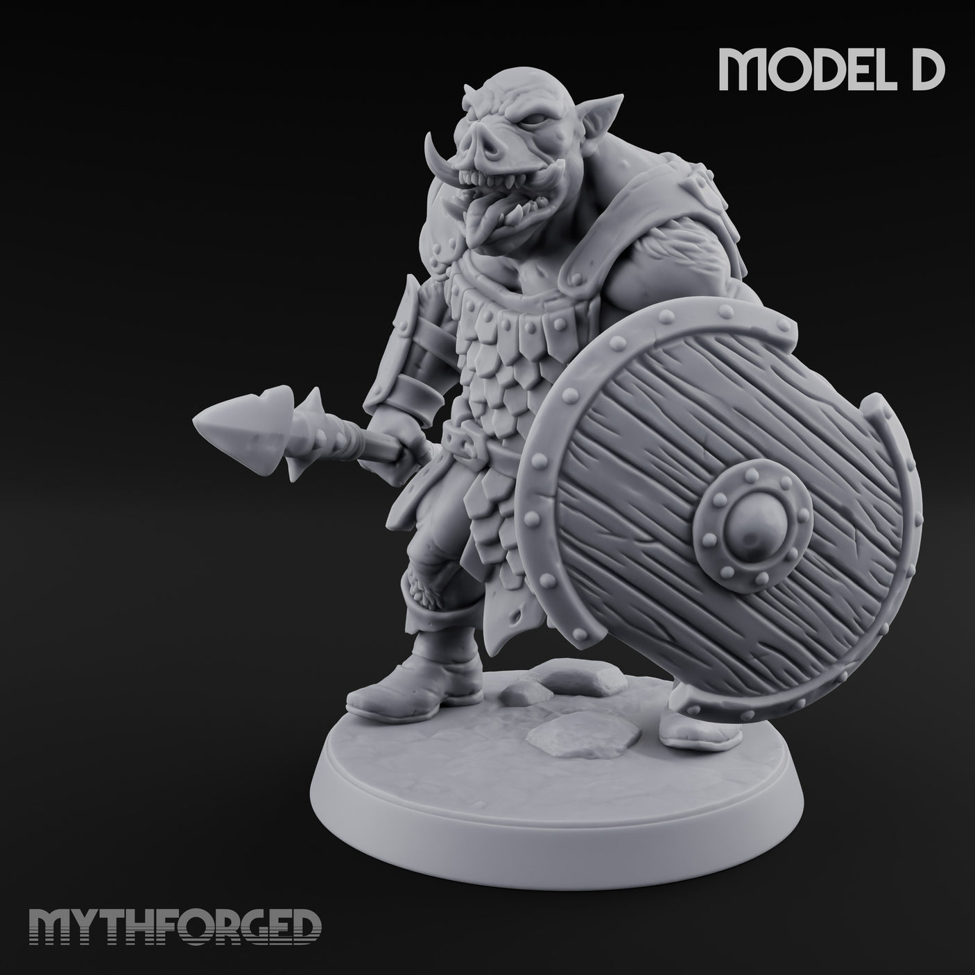 Shield Bearing Warband Pig Orc Warrior D Miniature for Dungeons and Dragons, Pathfinder or other TTRPGs