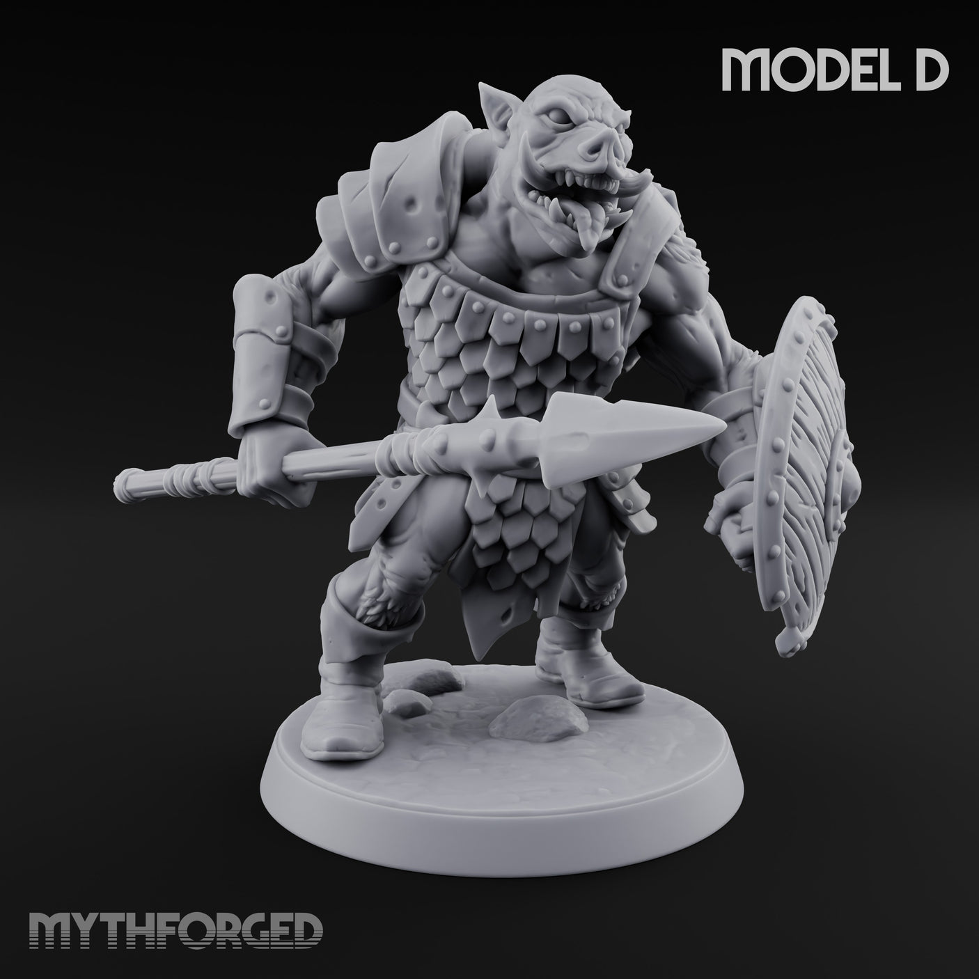 Shield Bearing Warband Pig Orc Warrior D Miniature for Dungeons and Dragons, Pathfinder or other TTRPGs