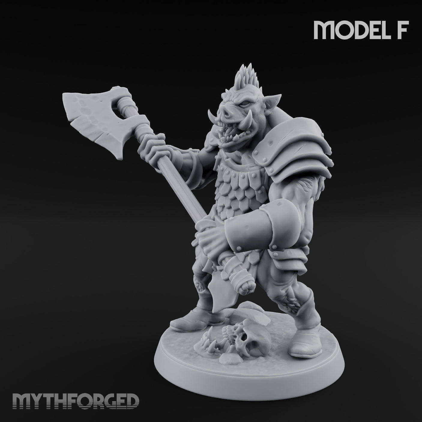 Shield Bearing Warband Pig Orc Warrior F Miniature for Dungeons and Dragons, Pathfinder or other TTRPGs