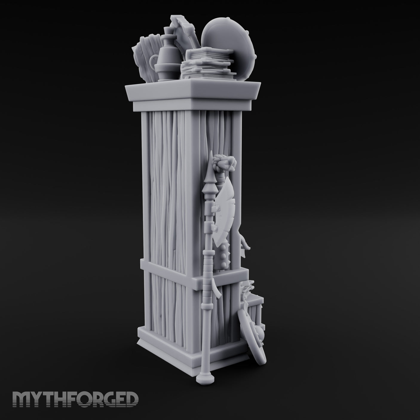 Shield-Stacked Crossbow-Crammed Warrior's Armoury Shelf Miniature for Dungeons and Dragons, Pathfinder or other TTRPGs
