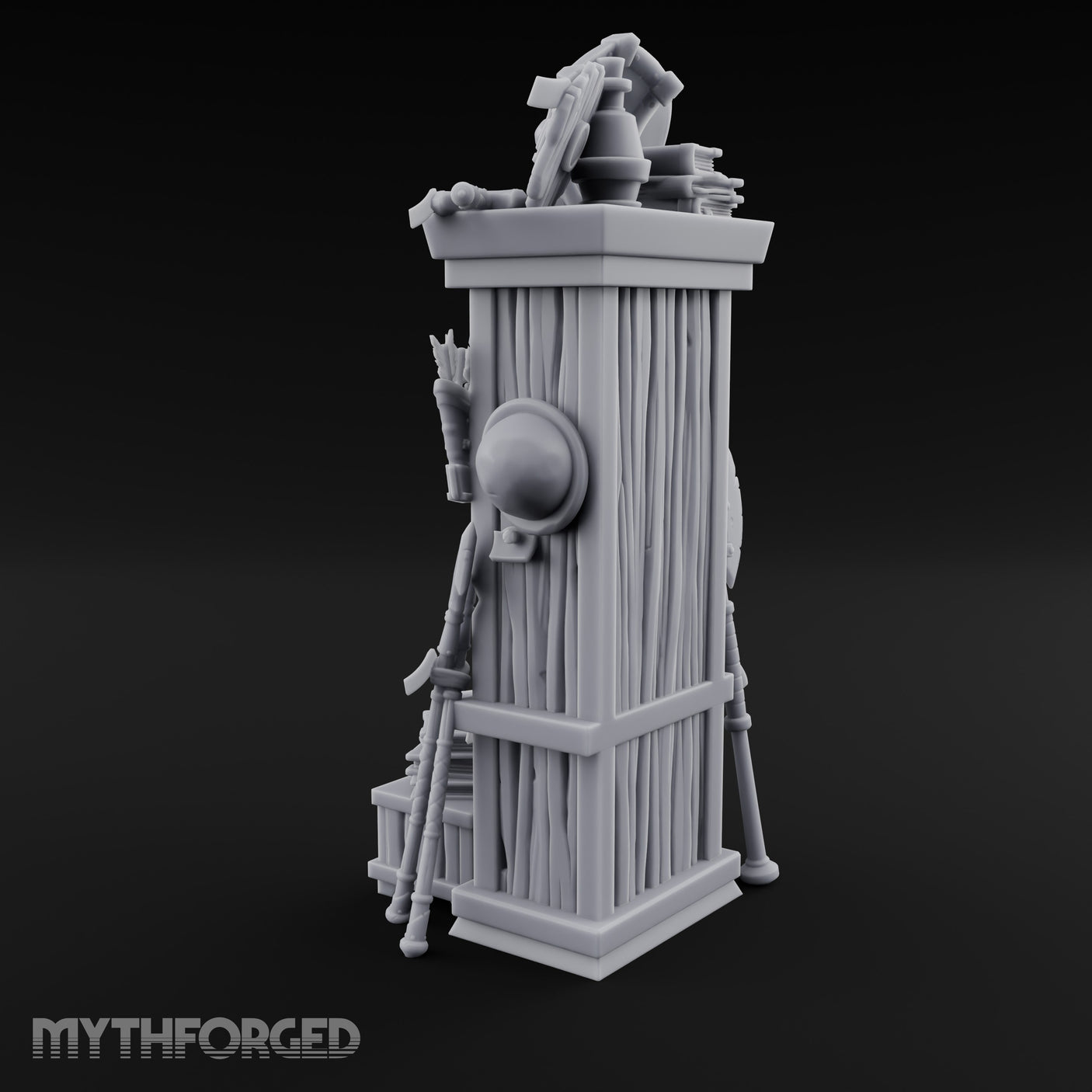 Shield-Stacked Crossbow-Crammed Warrior's Armoury Shelf Miniature for Dungeons and Dragons, Pathfinder or other TTRPGs