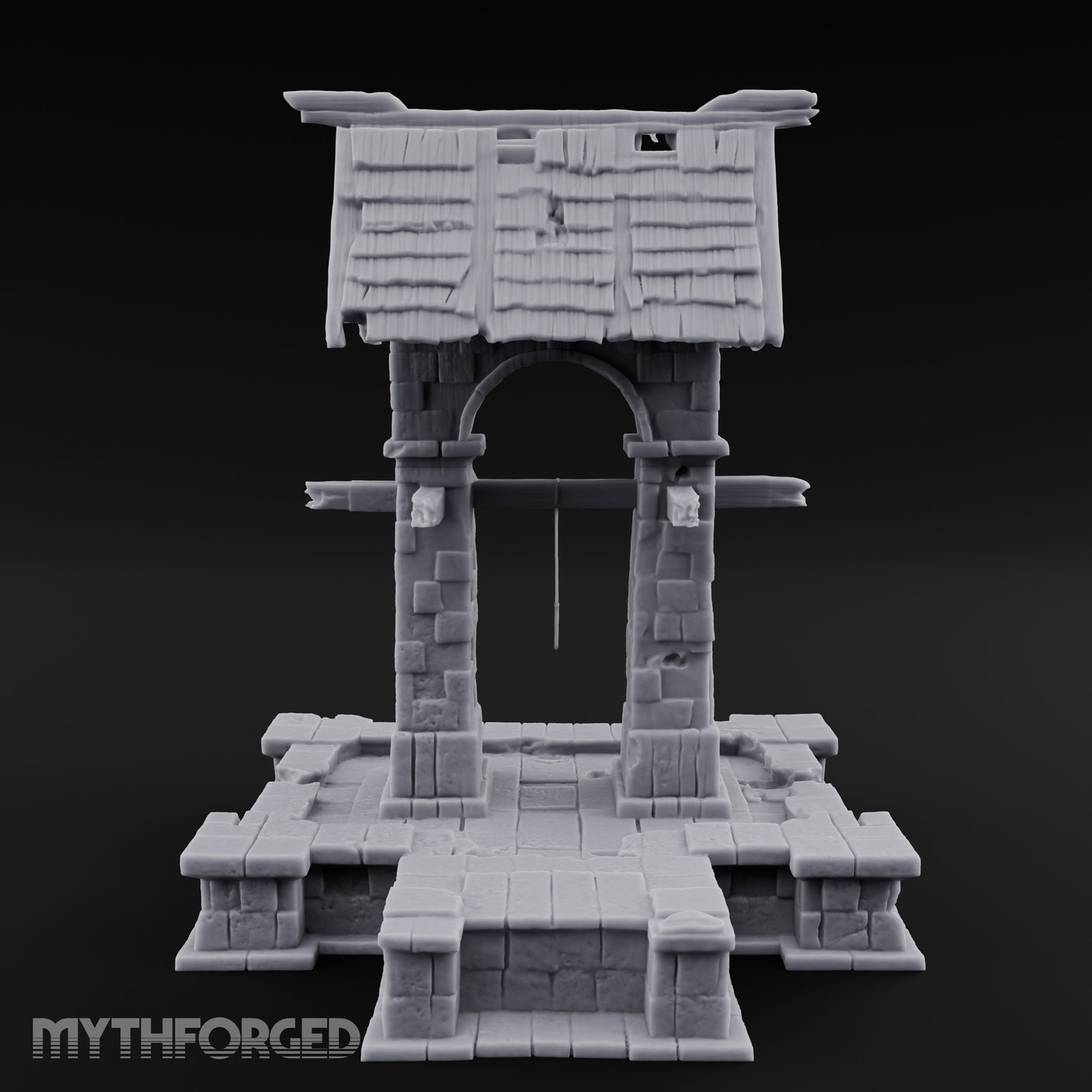 Shingle-Roofed Chain-Hung Village Well Miniature for Dungeons and Dragons, Pathfinder or other TTRPGs