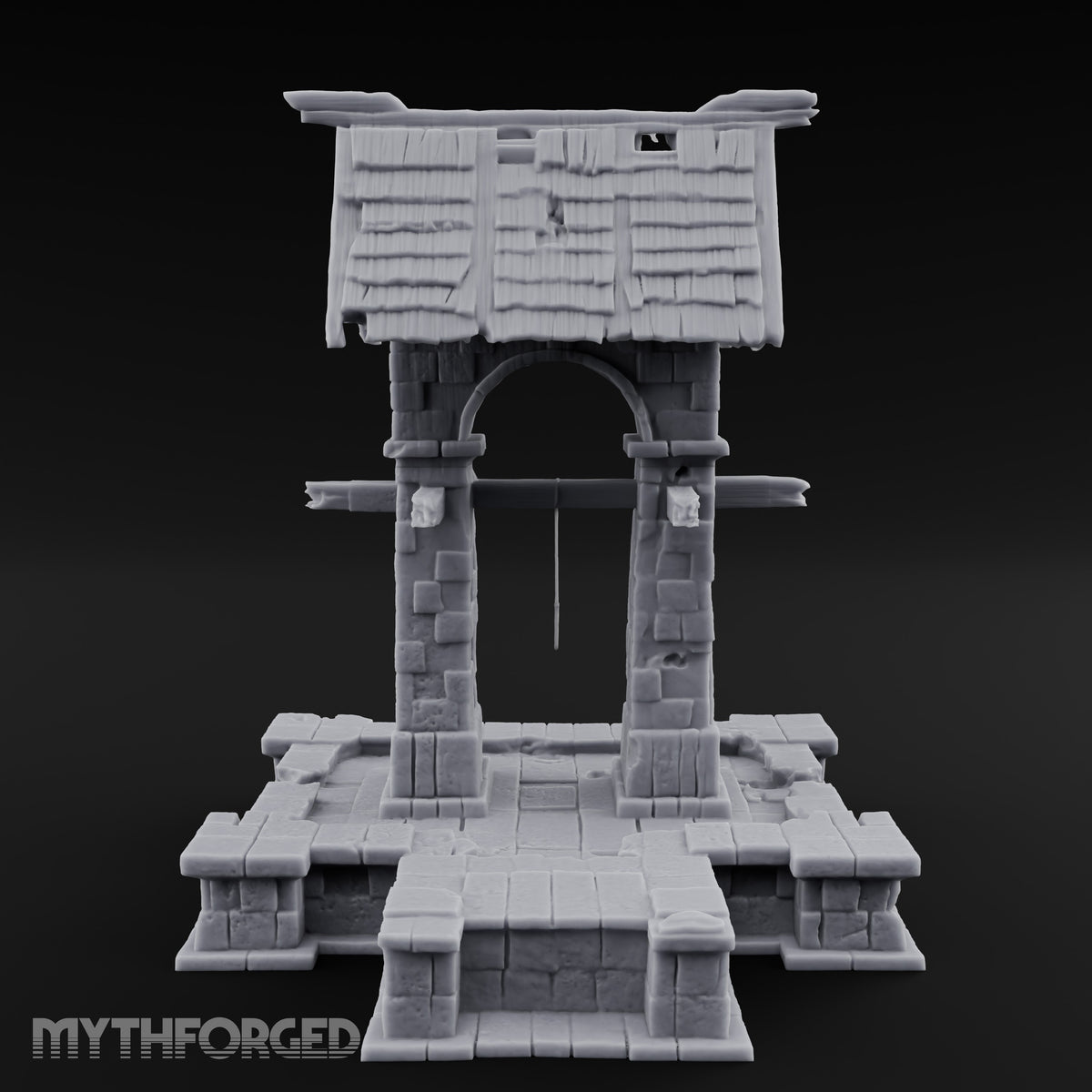 Shingle-Roofed Chain-Hung Village Well Miniature for Dungeons and Dragons, Pathfinder or other TTRPGs