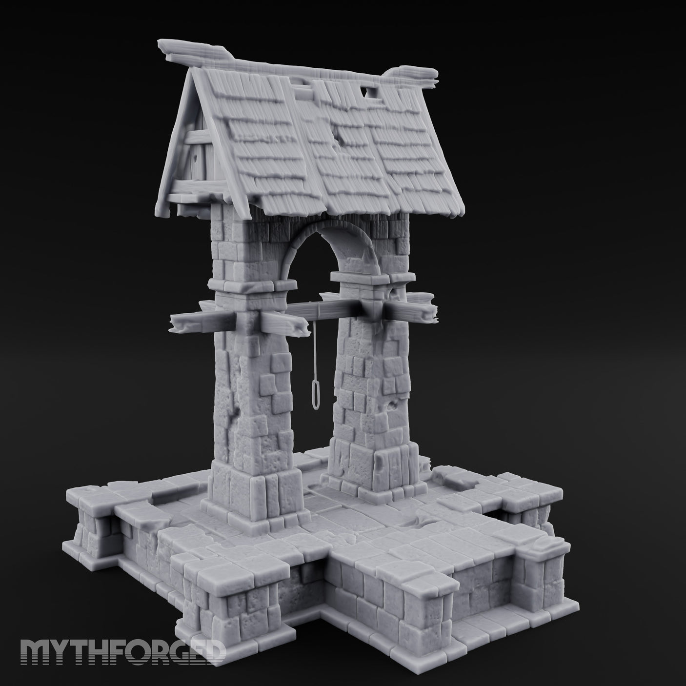 Shingle-Roofed Chain-Hung Village Well Miniature for Dungeons and Dragons, Pathfinder or other TTRPGs