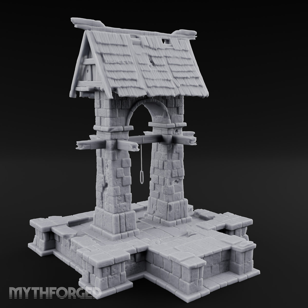 Shingle-Roofed Chain-Hung Village Well Miniature for Dungeons and Dragons, Pathfinder or other TTRPGs