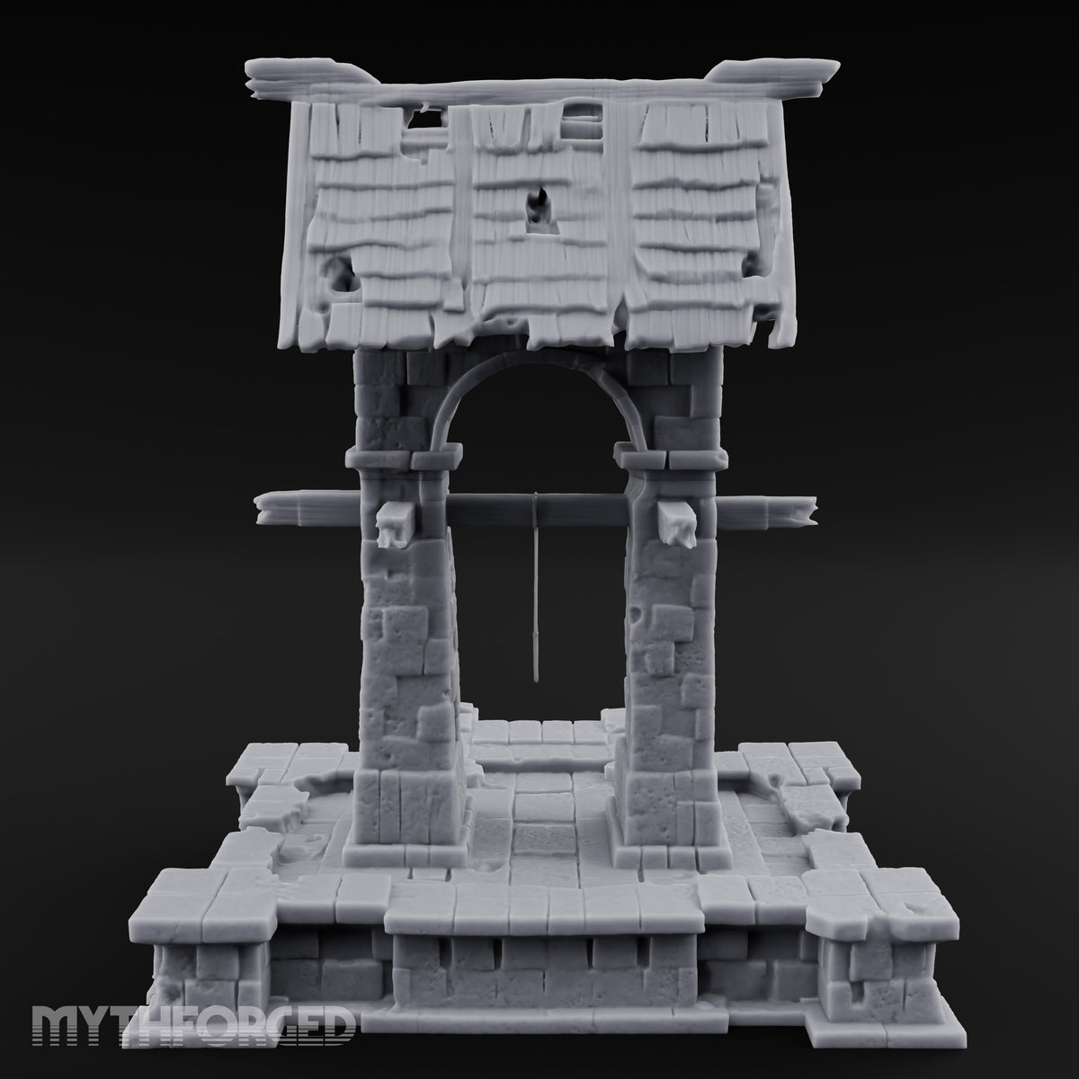 Shingle-Roofed Chain-Hung Village Well Miniature for Dungeons and Dragons, Pathfinder or other TTRPGs