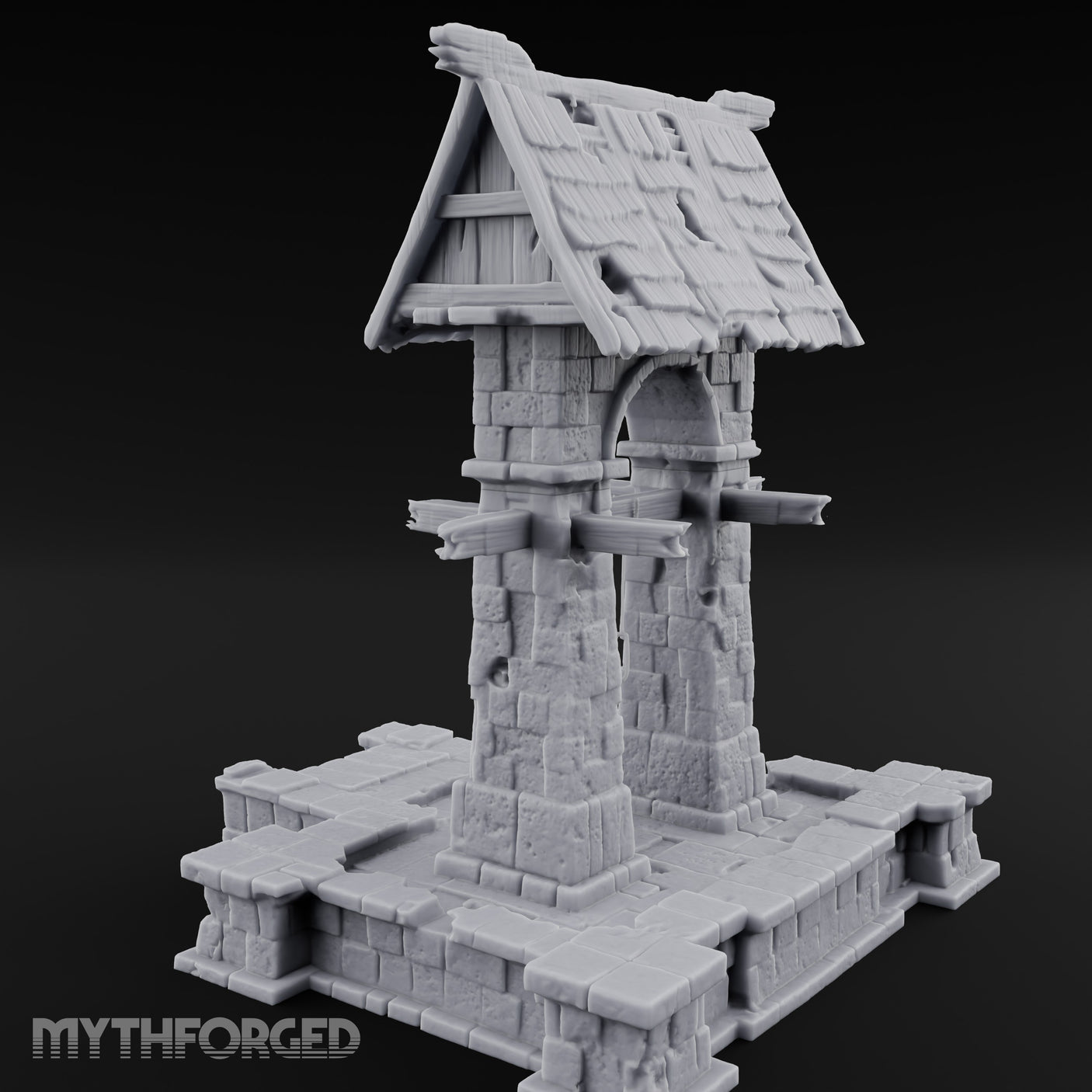 Shingle-Roofed Chain-Hung Village Well Miniature for Dungeons and Dragons, Pathfinder or other TTRPGs