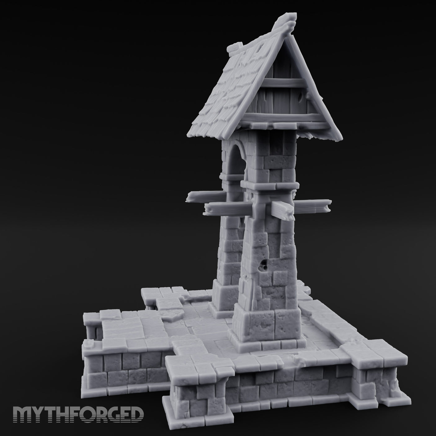 Shingle-Roofed Chain-Hung Village Well Miniature for Dungeons and Dragons, Pathfinder or other TTRPGs