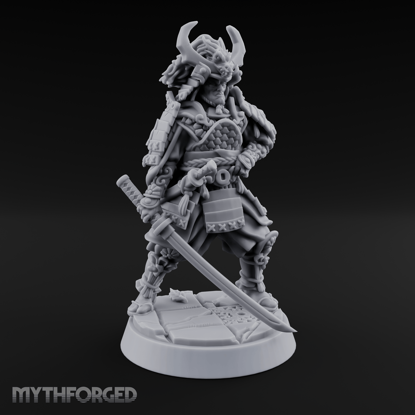 Armoured Horns High Commanding Shogun Miniature for Dungeons and Dragons, Pathfinder or other TTRPGs