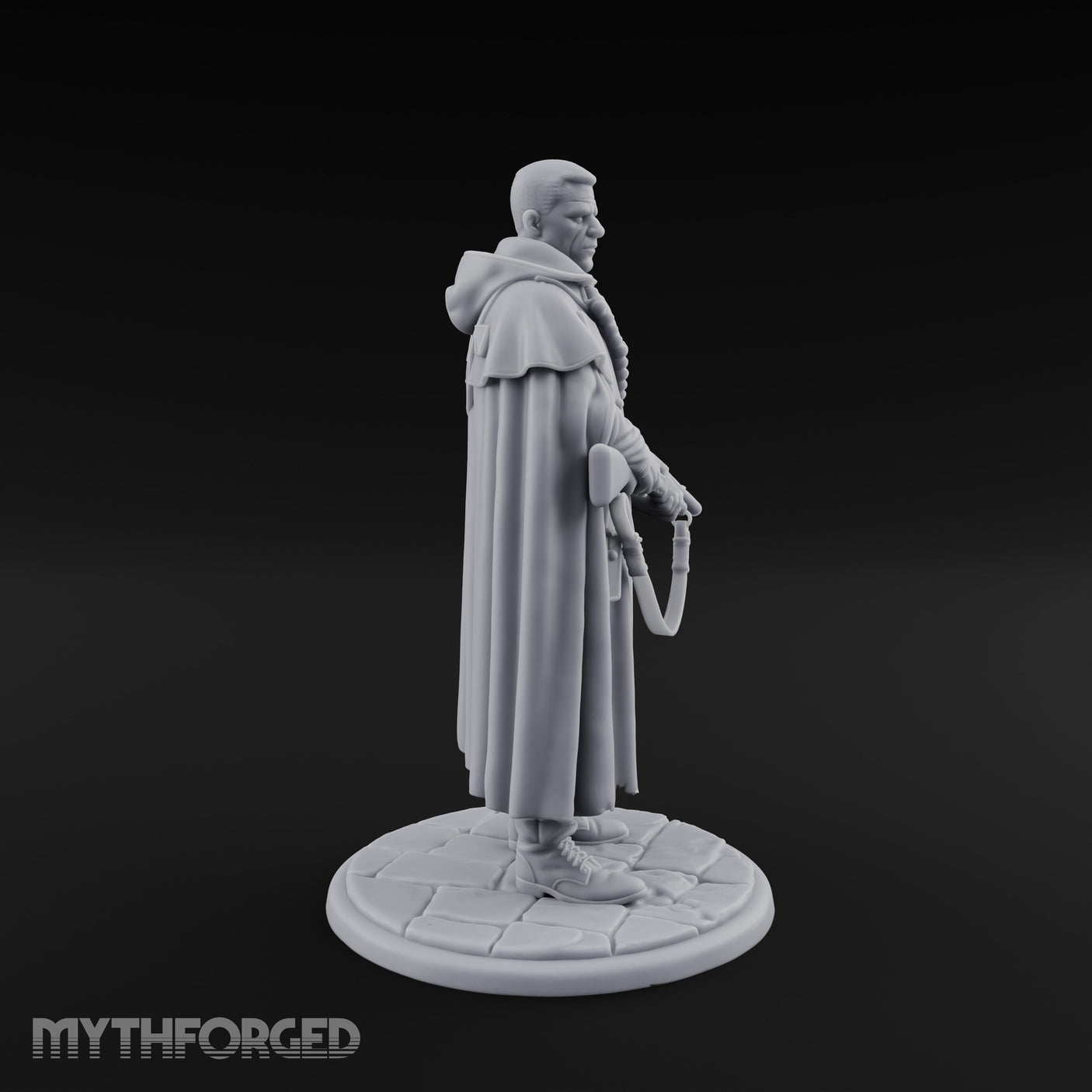 Shotgun-Slung Cape-Flowing Human Wanderer Miniature for Dungeons and Dragons, Pathfinder or other TTRPGs