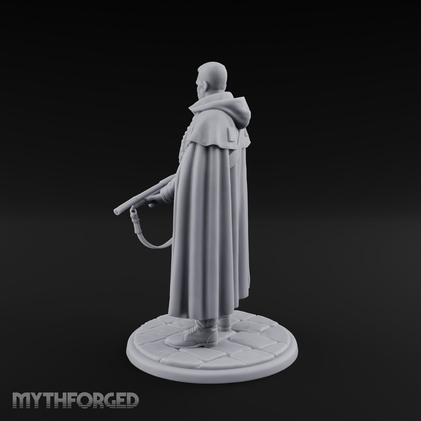 Shotgun-Slung Cape-Flowing Human Wanderer Miniature for Dungeons and Dragons, Pathfinder or other TTRPGs