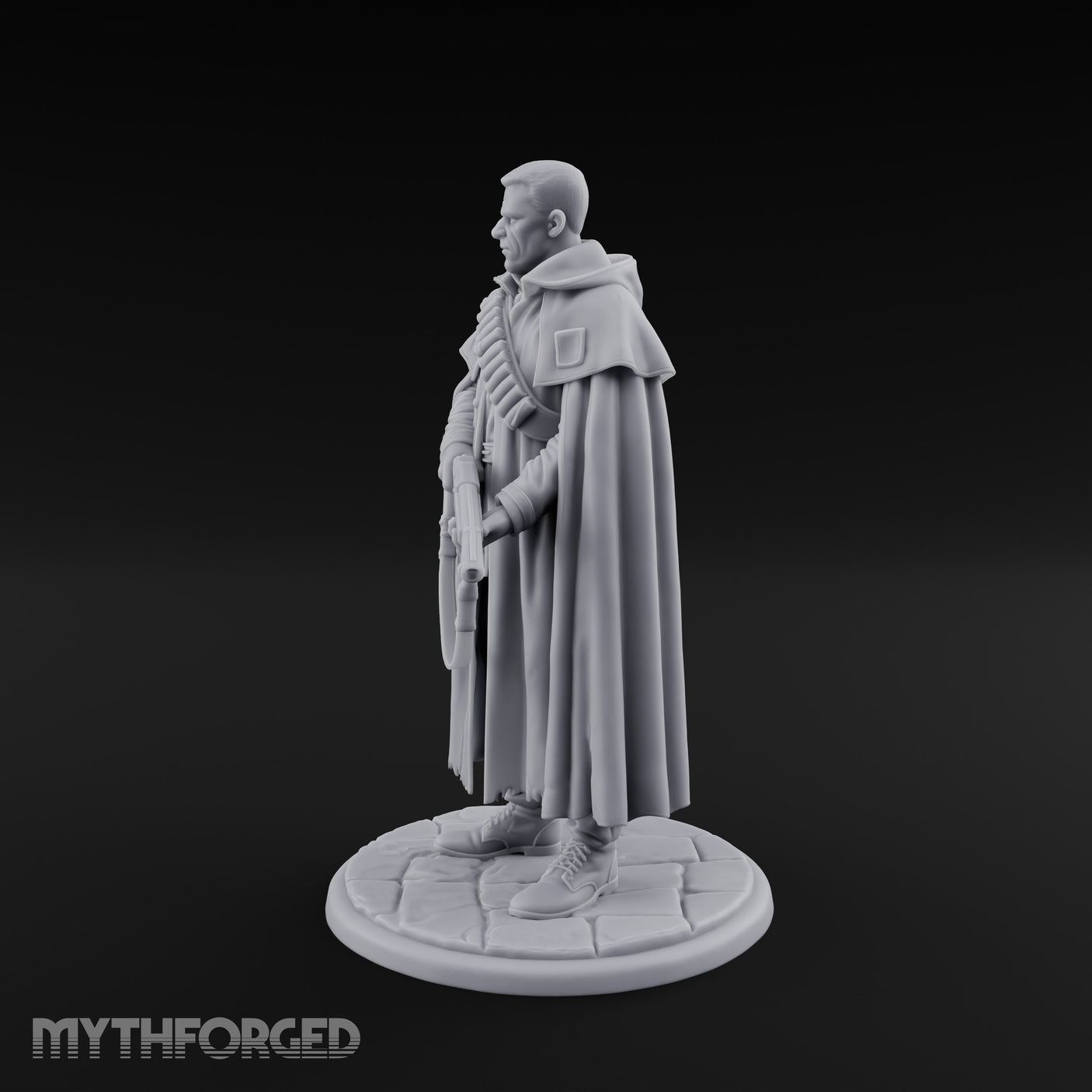 Shotgun-Slung Cape-Flowing Human Wanderer Miniature for Dungeons and Dragons, Pathfinder or other TTRPGs