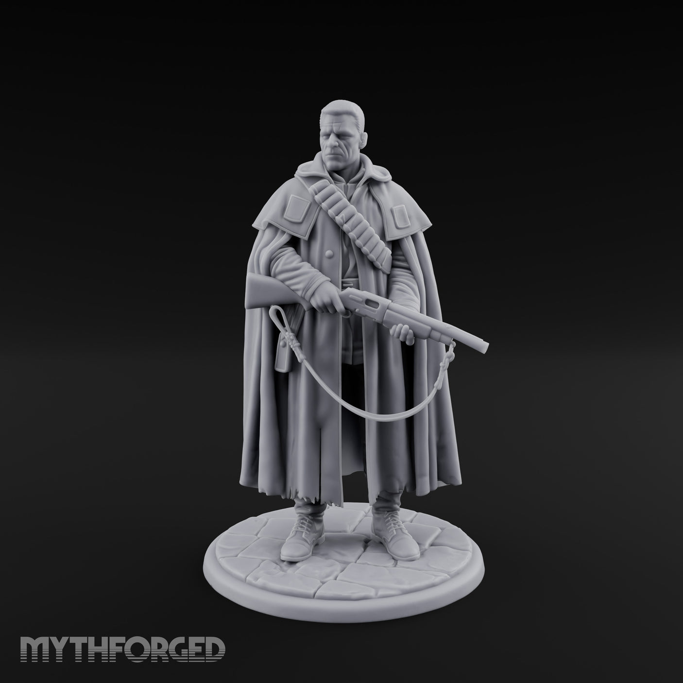Shotgun-Slung Cape-Flowing Human Wanderer Miniature for Dungeons and Dragons, Pathfinder or other TTRPGs