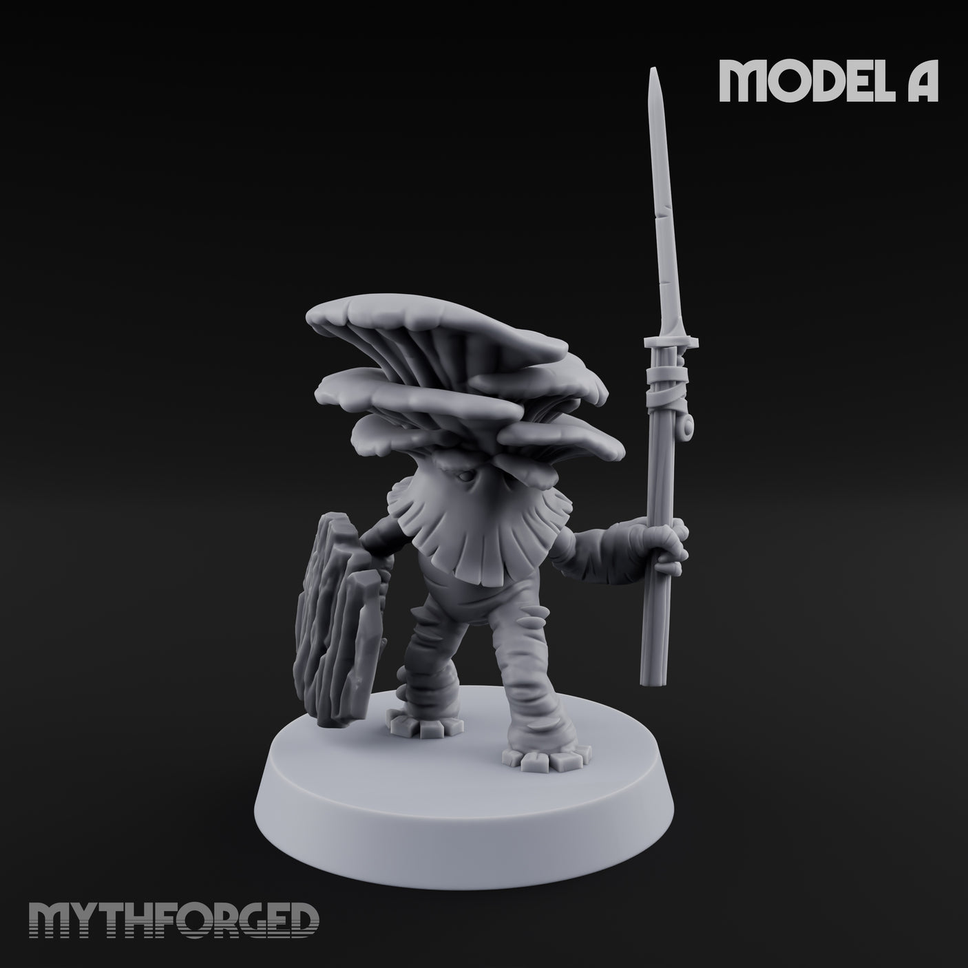 Spore Spearing Mushroom Warrior A Miniature for Dungeons and Dragons, Pathfinder or other TTRPGs