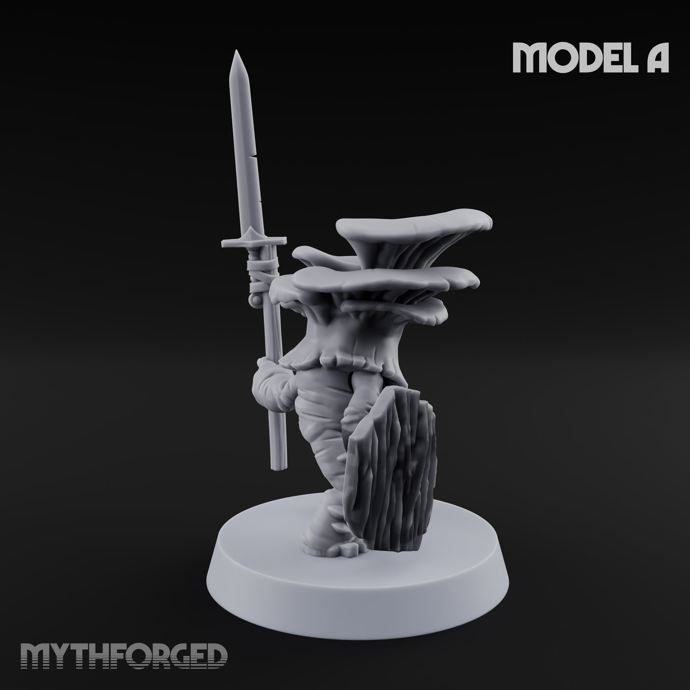Spore Spearing Mushroom Warrior A Miniature for Dungeons and Dragons, Pathfinder or other TTRPGs