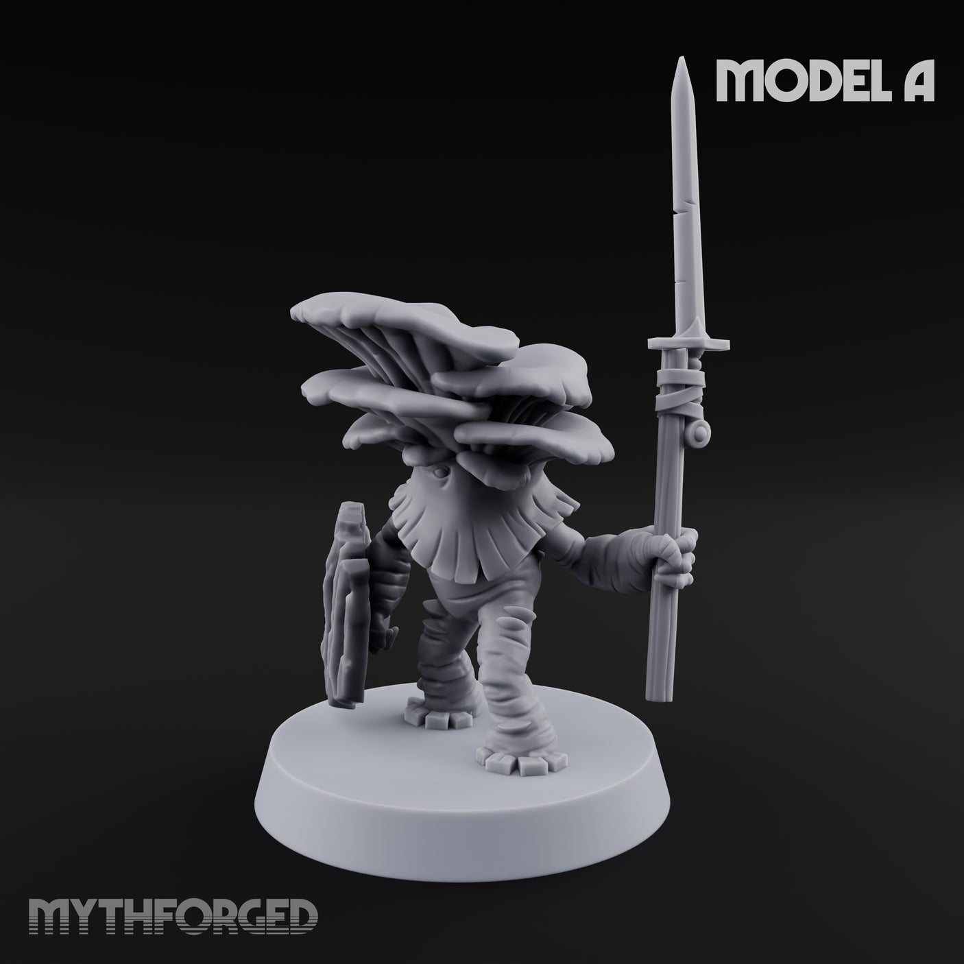 Spore Spearing Mushroom Warrior A Miniature for Dungeons and Dragons, Pathfinder or other TTRPGs