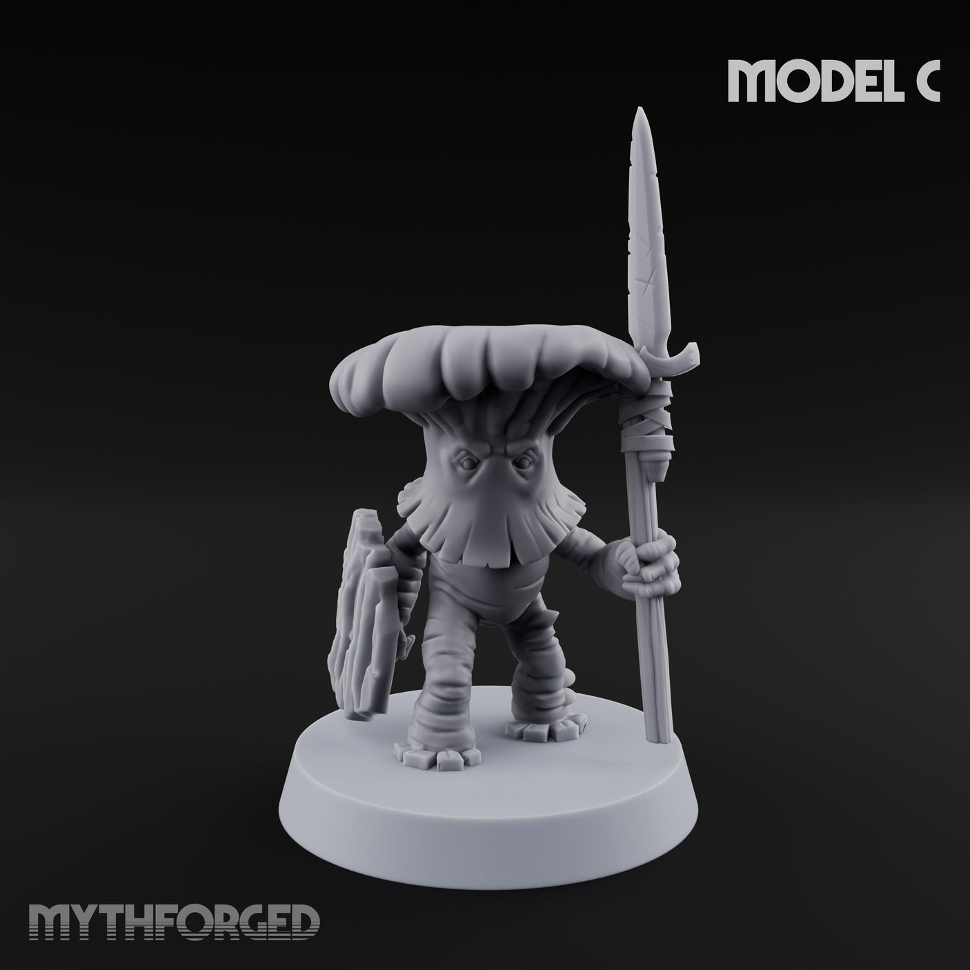 Spore Spearing Mushroom Warrior C Miniature for Dungeons and Dragons, Pathfinder or other TTRPGs