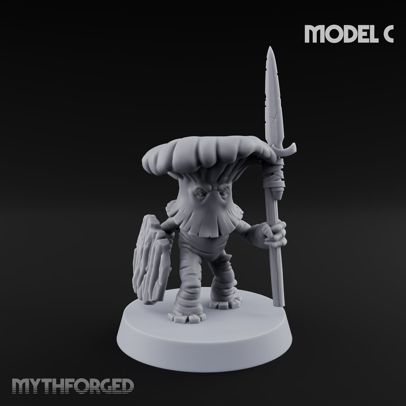 Spore Spearing Mushroom Warrior C Miniature for Dungeons and Dragons, Pathfinder or other TTRPGs