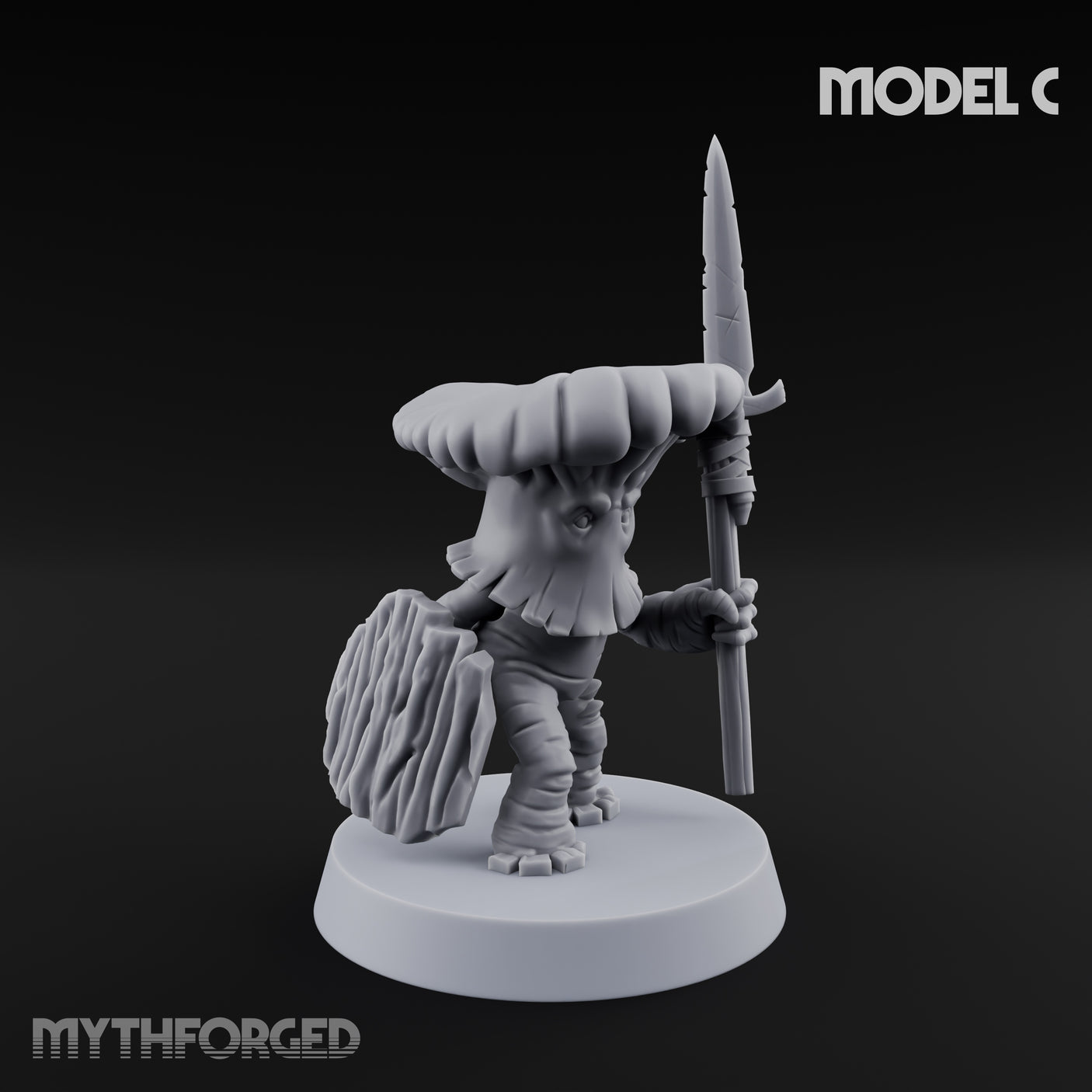 Spore Spearing Mushroom Warrior C Miniature for Dungeons and Dragons, Pathfinder or other TTRPGs