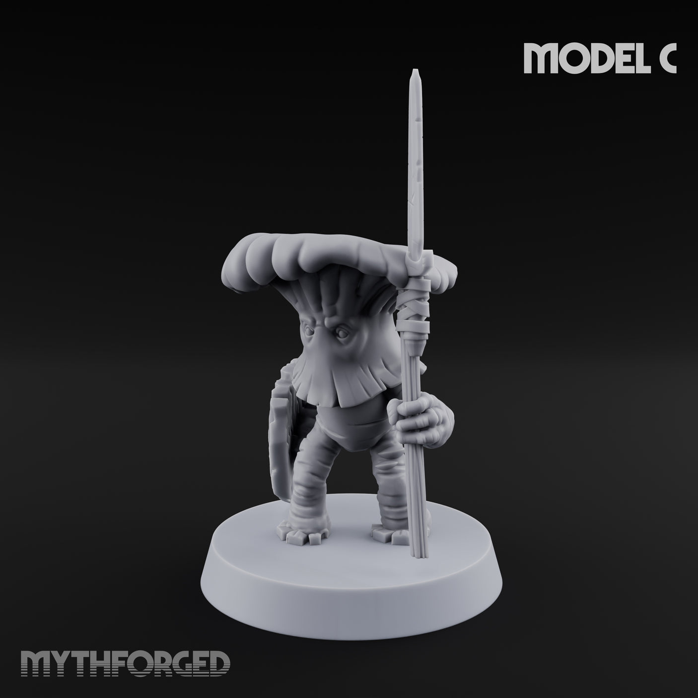 Spore Spearing Mushroom Warrior C Miniature for Dungeons and Dragons, Pathfinder or other TTRPGs