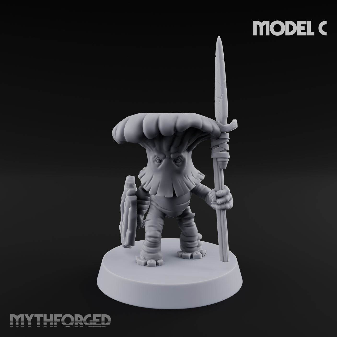 Spore Spearing Mushroom Warrior C Miniature for Dungeons and Dragons, Pathfinder or other TTRPGs