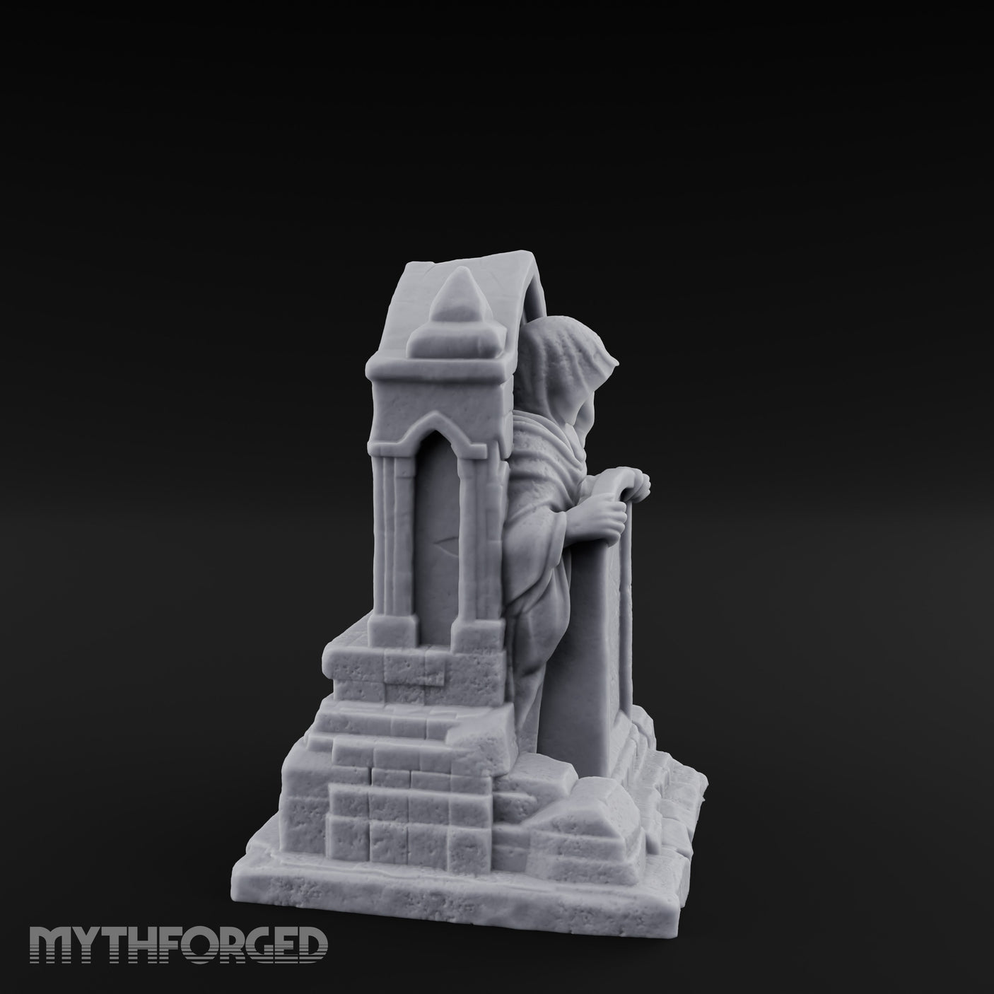 Shroud-Cloaked Arch-Niched Hooded Specter Tombstone Miniature for Dungeons and Dragons, Pathfinder or other TTRPGs
