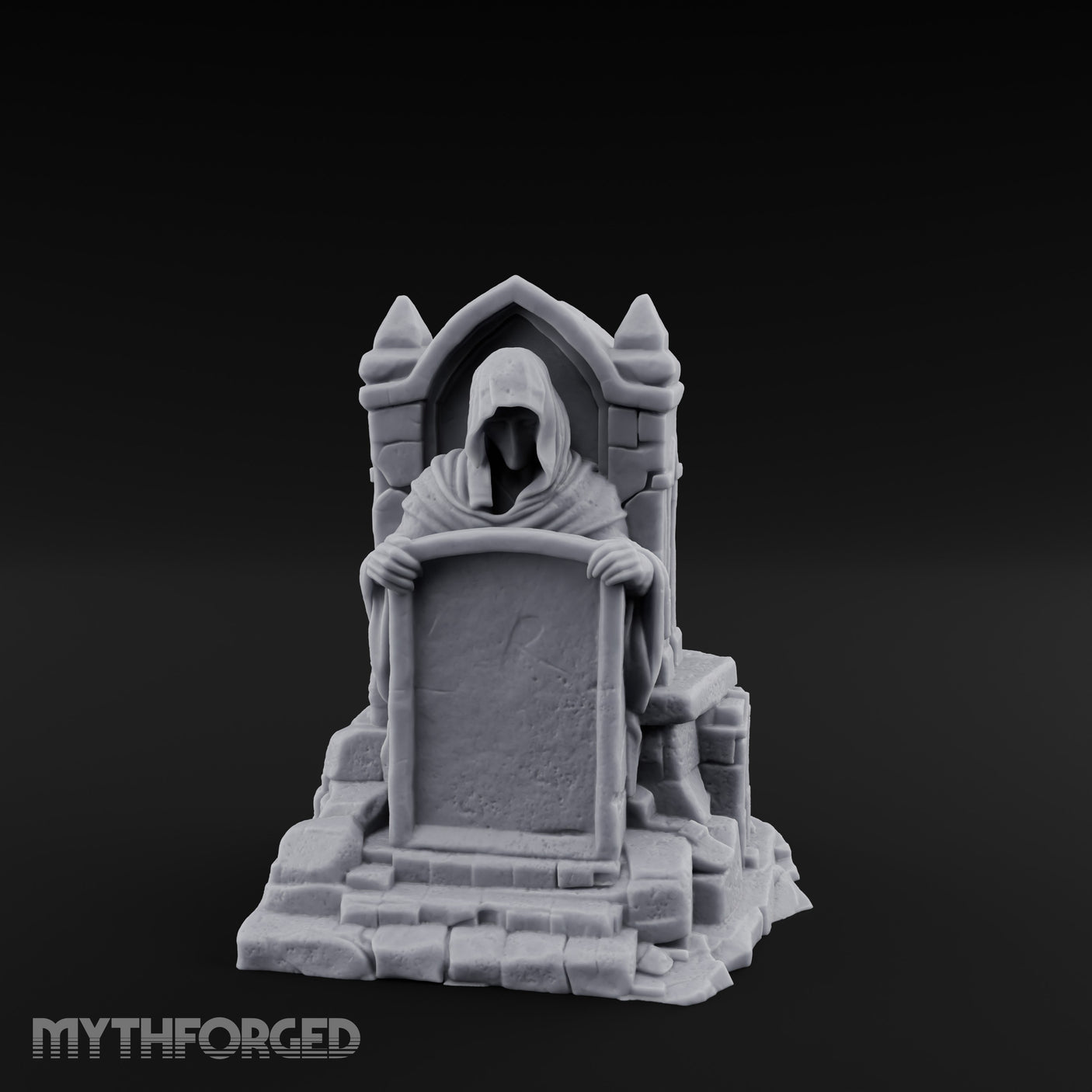 Shroud-Cloaked Arch-Niched Hooded Specter Tombstone Miniature for Dungeons and Dragons, Pathfinder or other TTRPGs