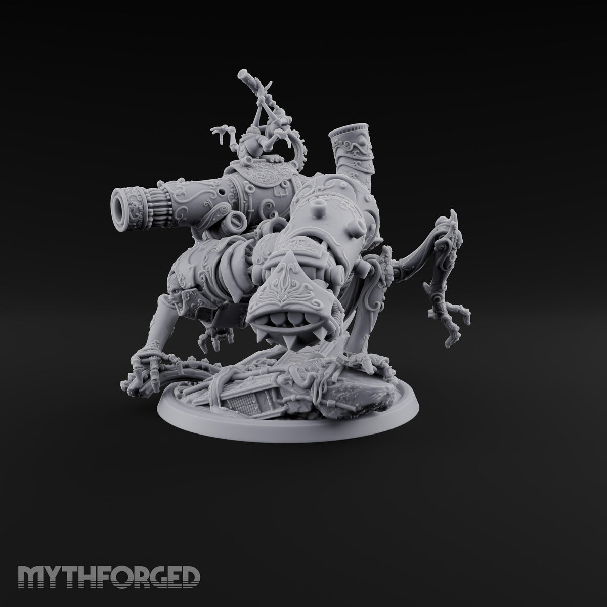 Scrapyard Stomper Warforged Four-Legged Siege Automaton with Cannon, Horn Pipe and Spotter