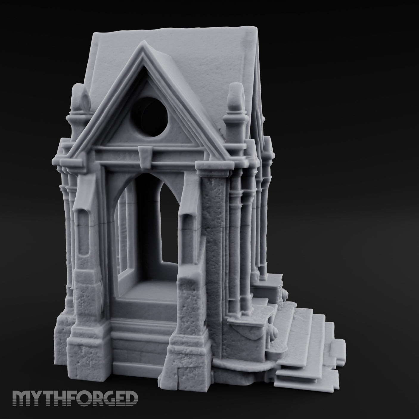Sigil-Crowned Gothic-Arched Mausoleum Chapel Miniature for Dungeons and Dragons, Pathfinder or other TTRPGs